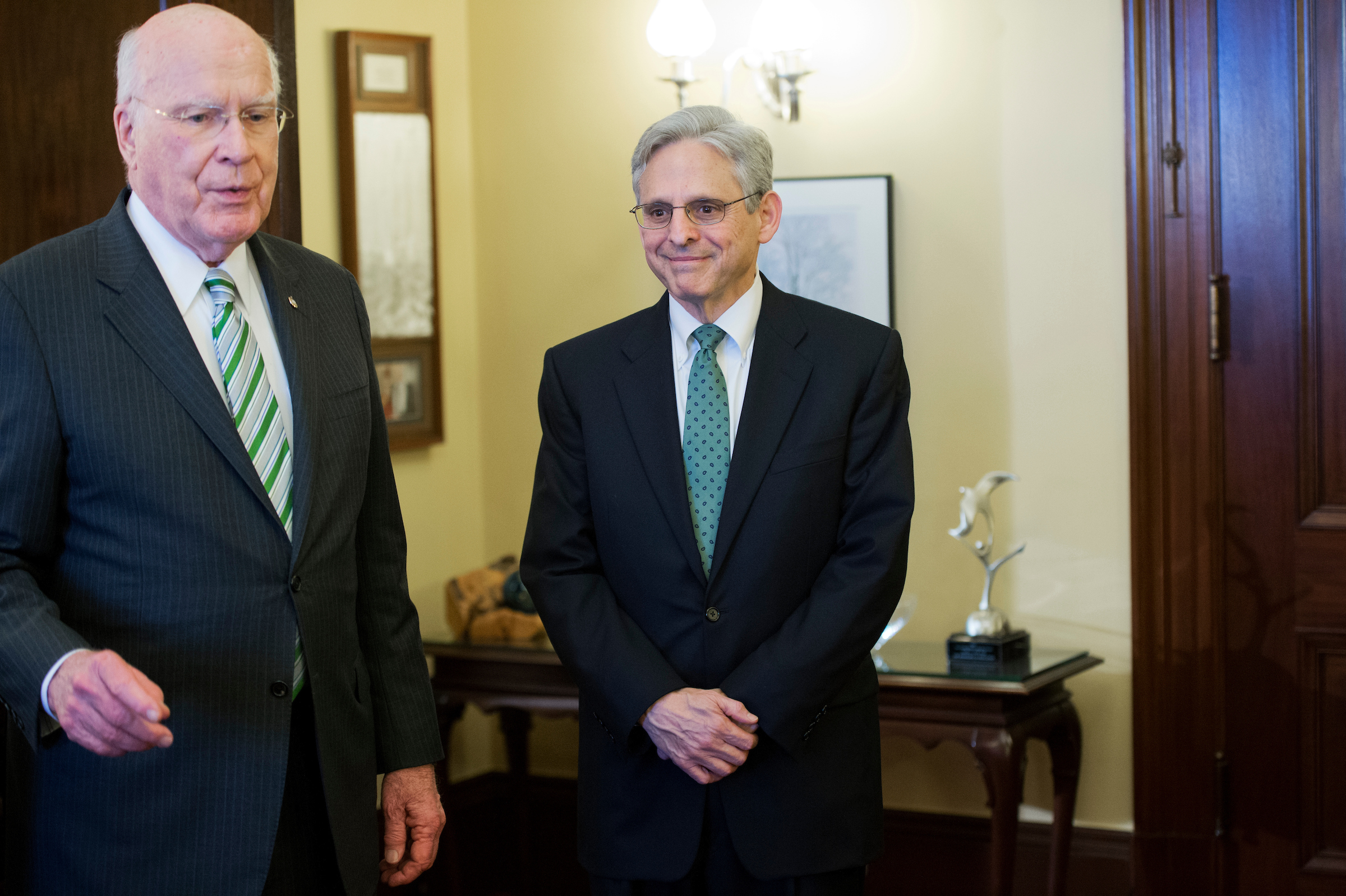 Garland, right, met with Leahy as well one year ago today. (Al Drago/CQ Roll Call File Photo)
