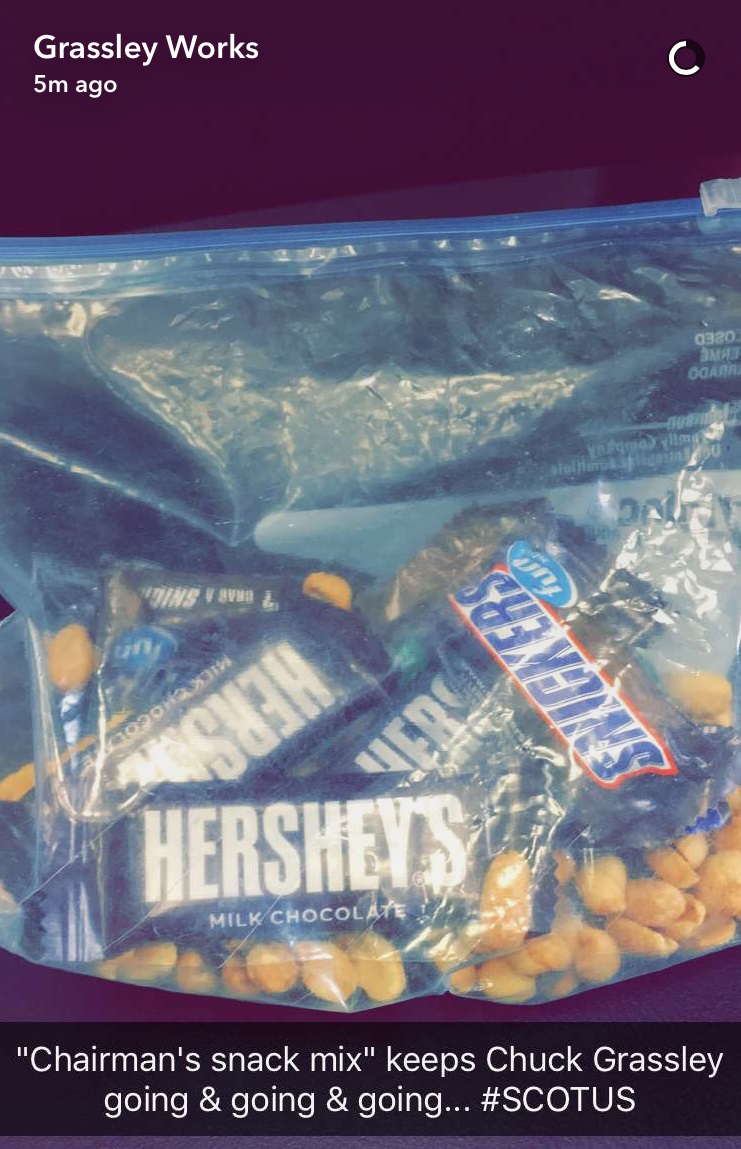 Photo courtesy of Grassley's Snapchat "Grassley Works."