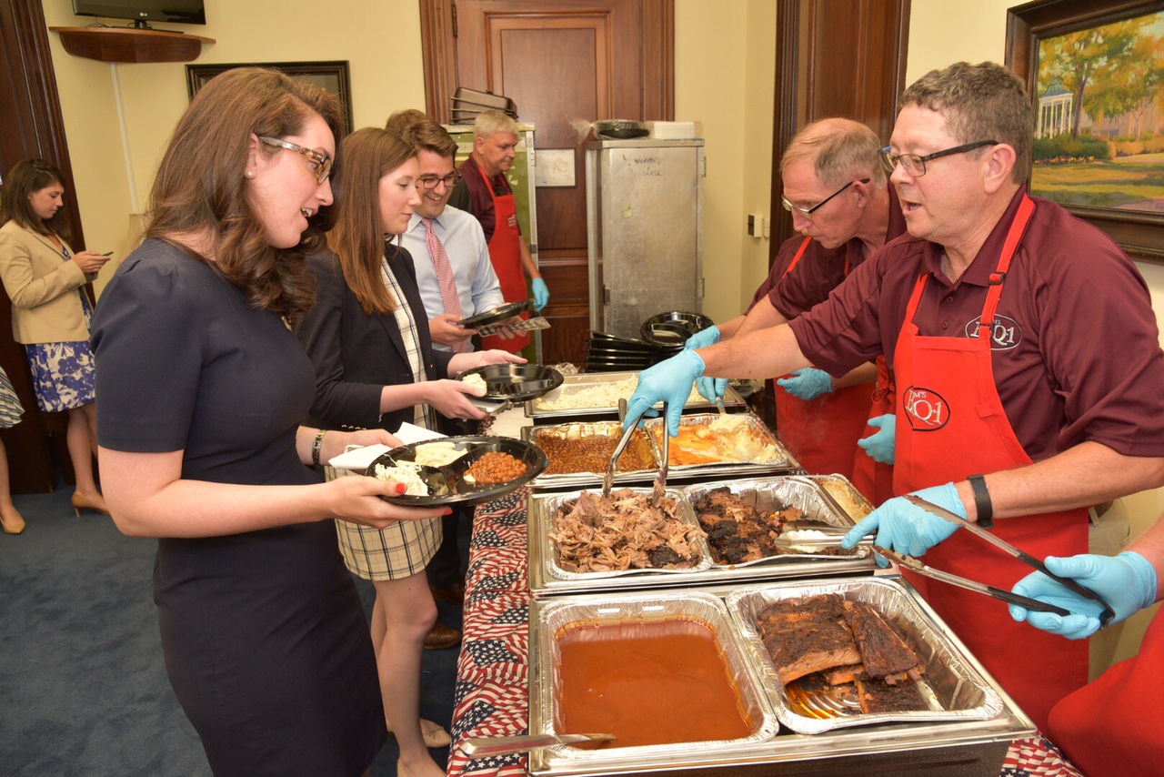 Staffers at Thursday’s barbecue lunch catered by Sam’s BBQ-1 of Marrieta, Georgia. (Courtesy Sen. Johnny Isakson’s office)