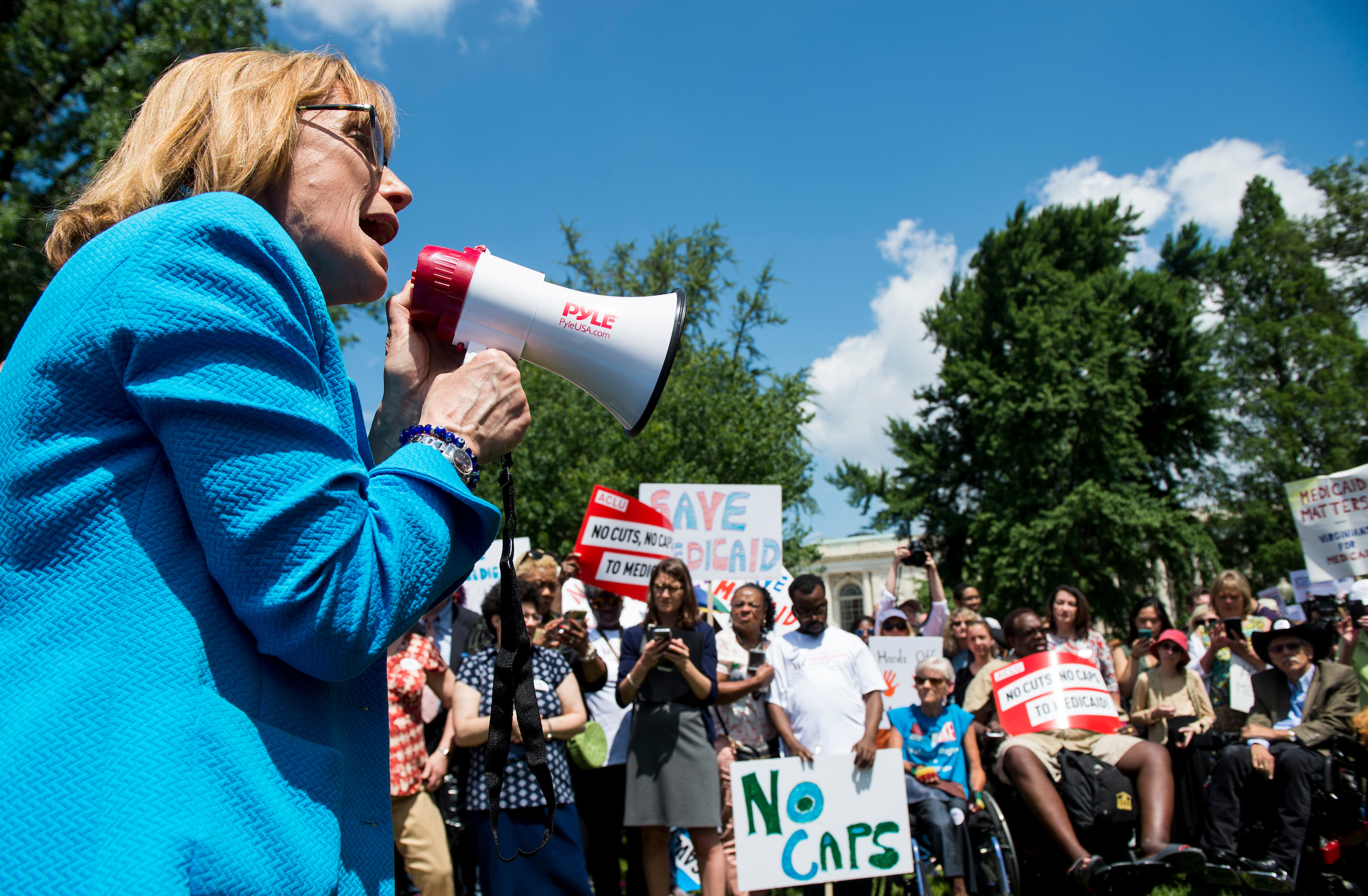 New Hampshire Sen. Maggie Hassan speaks during the Senate Democrats’ rally against Medicaid cuts in front of the U.S. Capitol on Tuesday. (Bill Clark/CQ Roll Call)