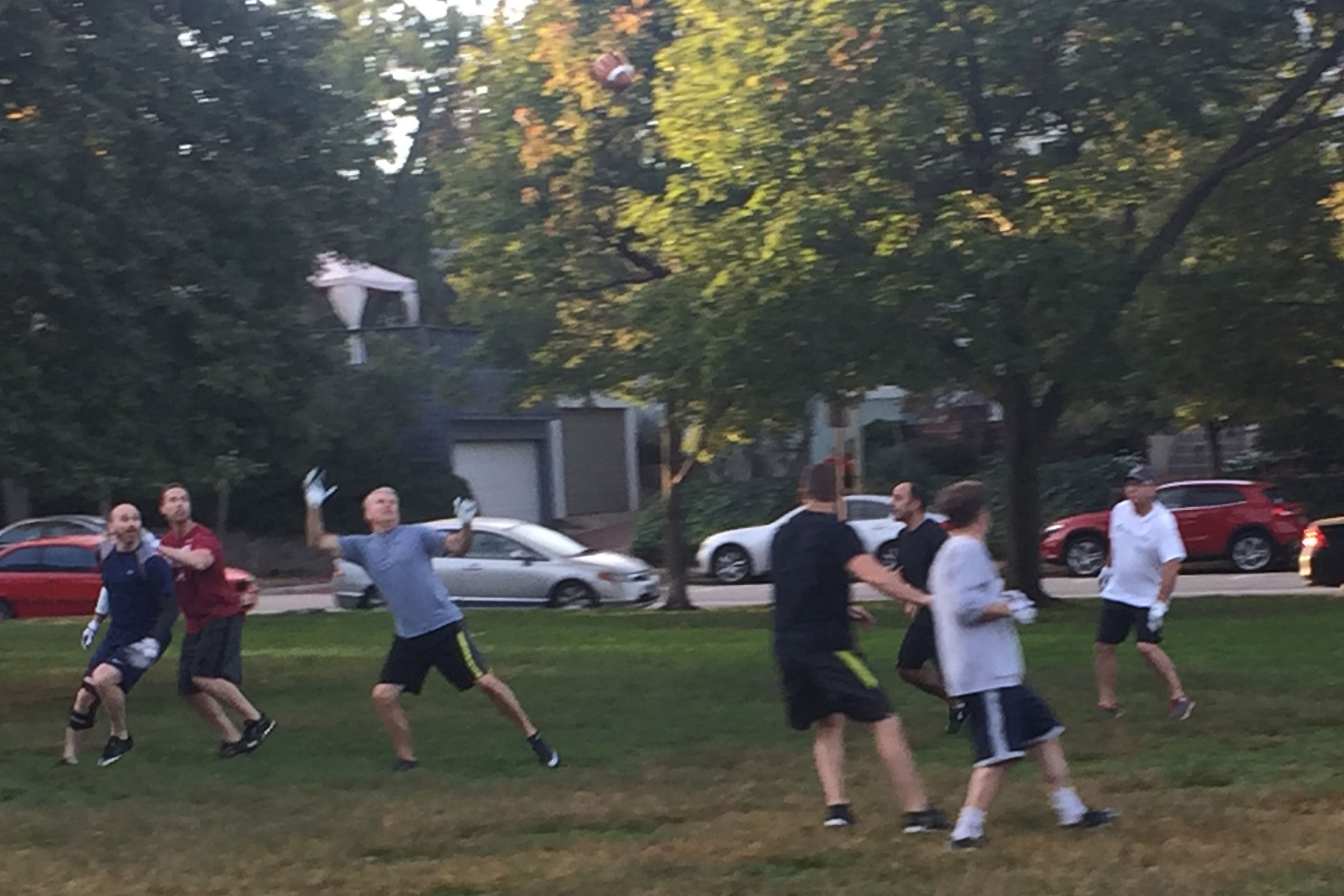 Rep. Bruce Westerman jumps up to catch a pass during practice on Thursday. (Alex Gangitano/ CQ Roll Call)