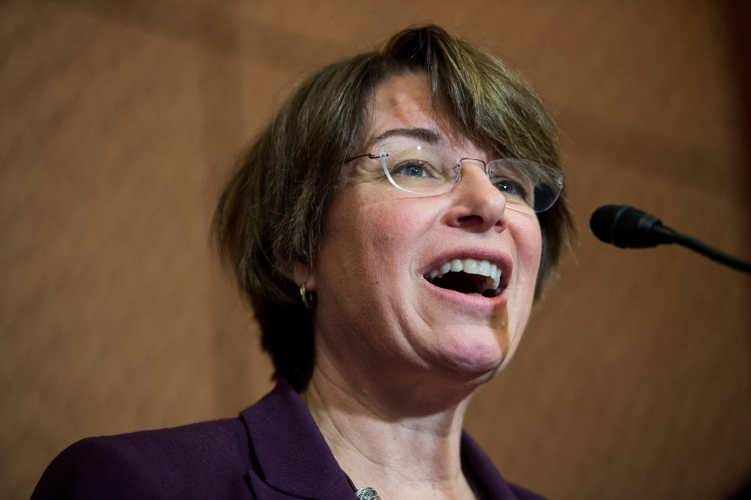 Minnesota Democratic Sen. Amy Klobuchar urged Republicans to stand up to the National Rifle Association after a dispute over gun provisions led to a breakdown in bipartisan talks over renewing the Violence Against Women Act. (Photo By Bill Clark/CQ Roll Call)