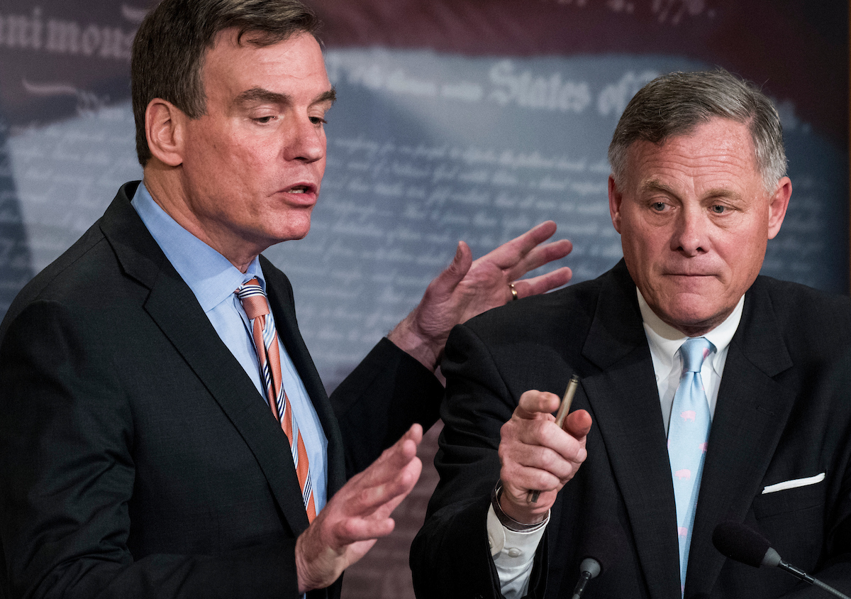 Senate Intelligence Chairman Richard M. Burr and Vice Chairman Mark Warner hold a news conference Wednesday to provide an update on the panel’s investigation of Russian interference in the 2016 election. (Bill Clark/CQ Roll Call)