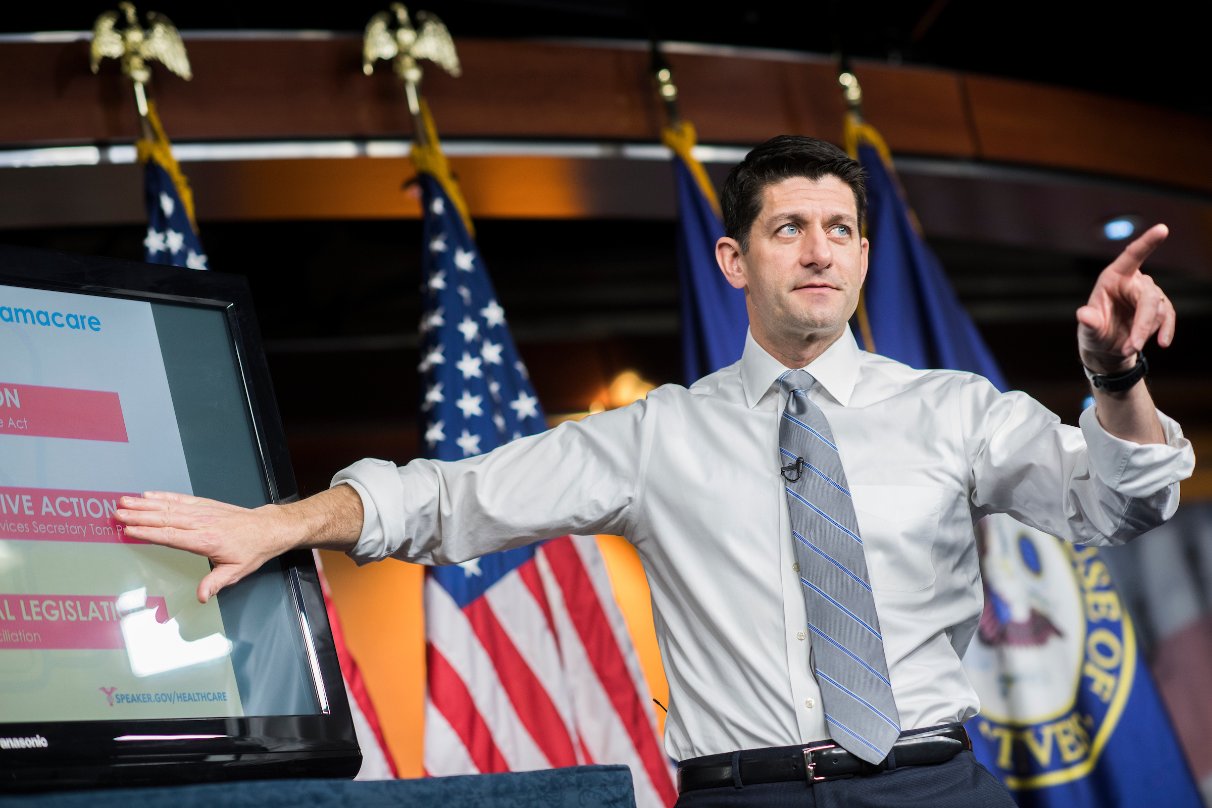 House Speaker Paul Ryan says the House is working “hand in glove” with the White House on a health care plan that can pass Congress. (Tom Williams/CQ Roll Call)