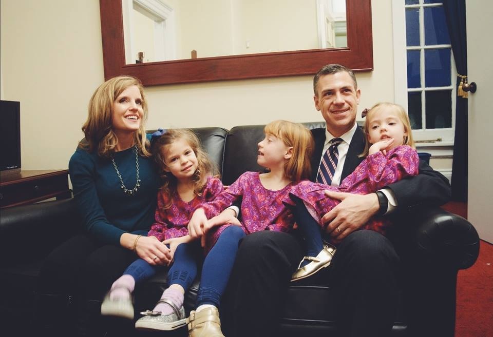 The Banks family, from left: Former Indiana state Sen. Amanda Banks, Betsy (5), Lilly (7), Rep. <a class=