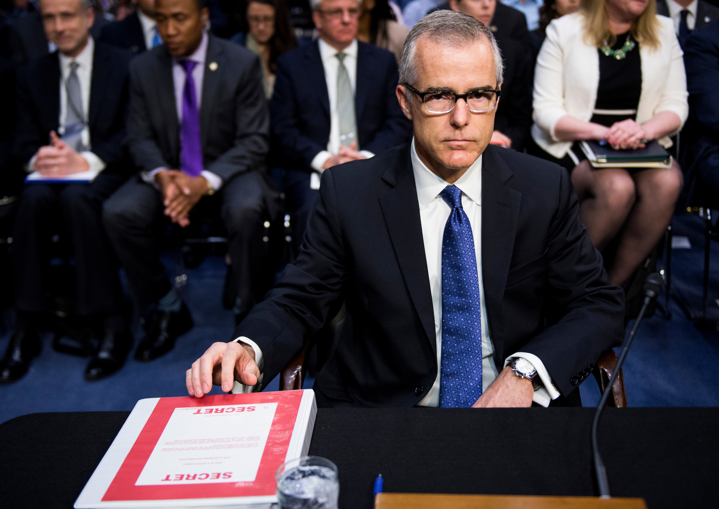 Then-Acting FBI Director Andrew McCabe prepares to testify before the Senate Select Intelligence Committee. Since fired, he is at war with President Trump. (Bill Clark/CQ Roll Call)