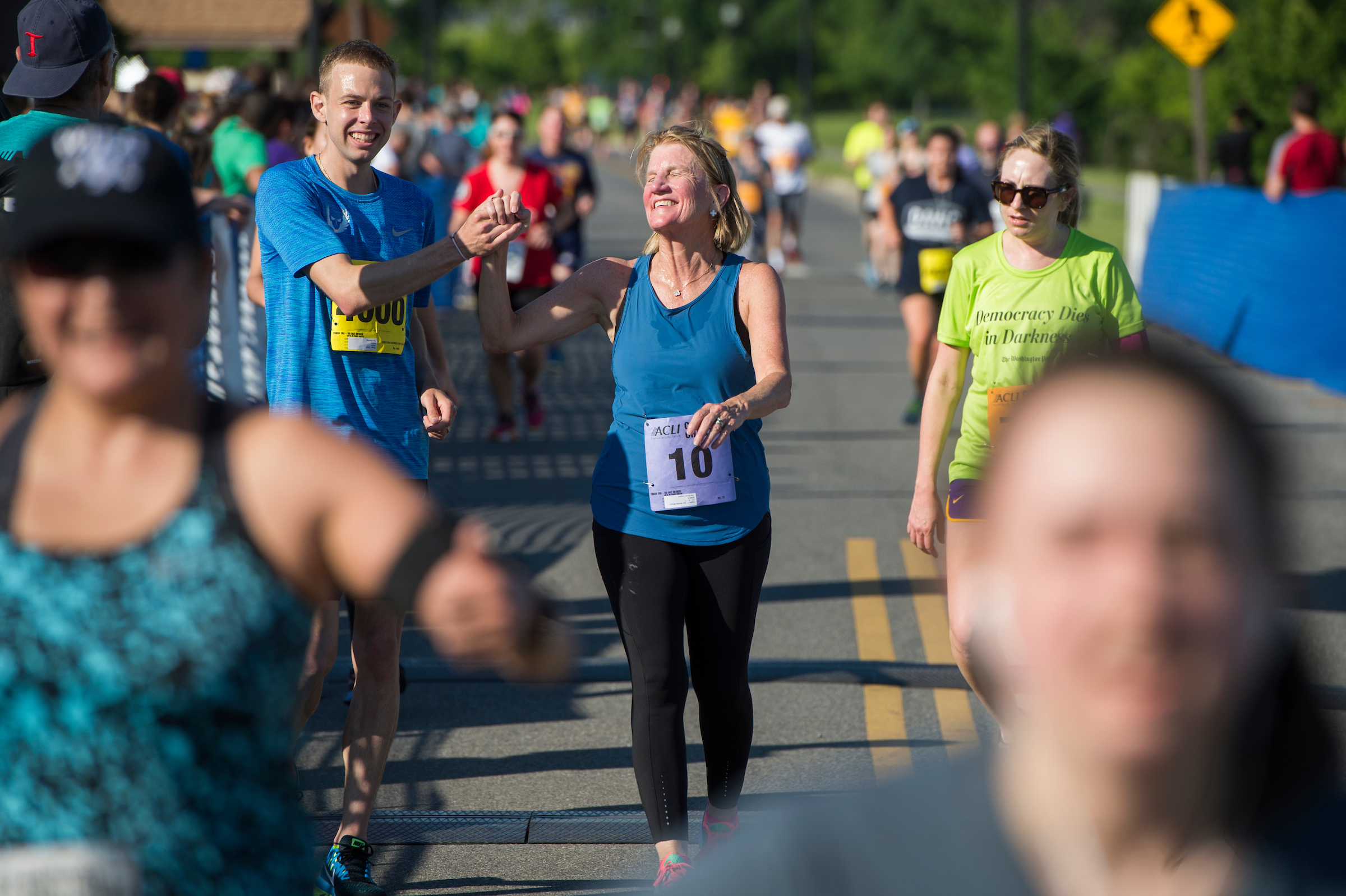 UNITED STATES - MAY 17: Sen. Shelley Moore Capito, R-W.Va., finishes the ACLI Capital Challenge 3 Mile Team Race in Anacostia Park, May 17, 2017. (Photo By Tom Williams/CQ Roll Call)