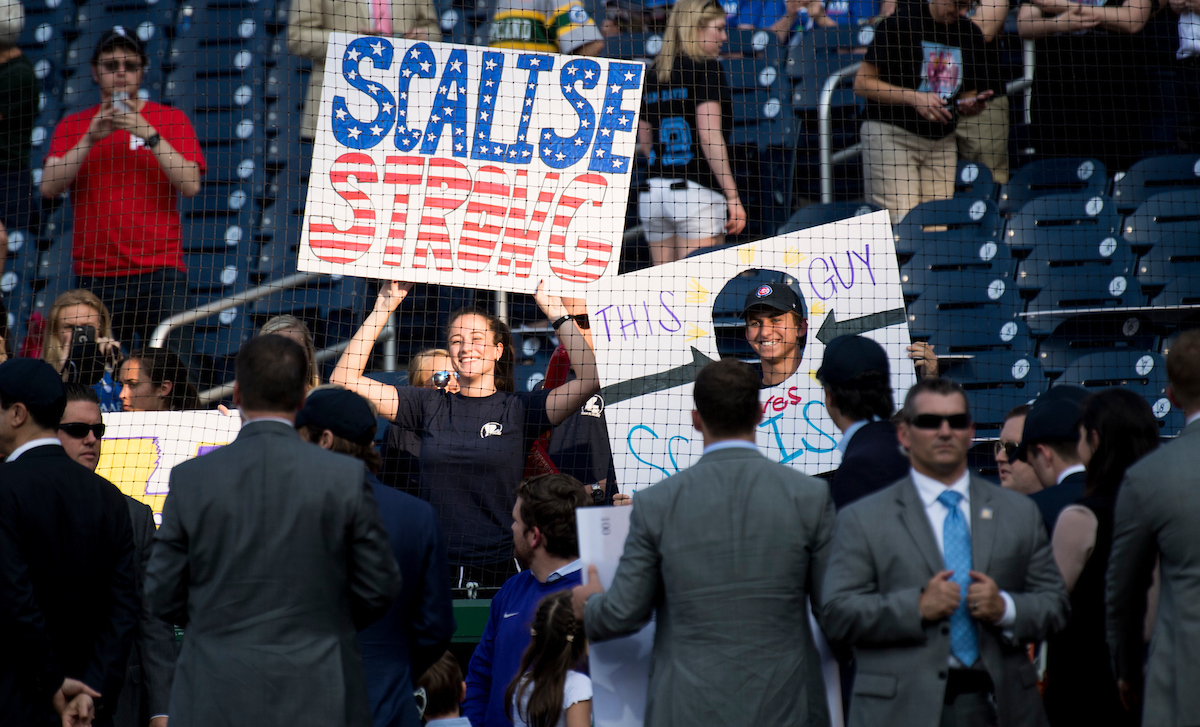 Rep. Steve Scalise cheered as he throws out first pitch at