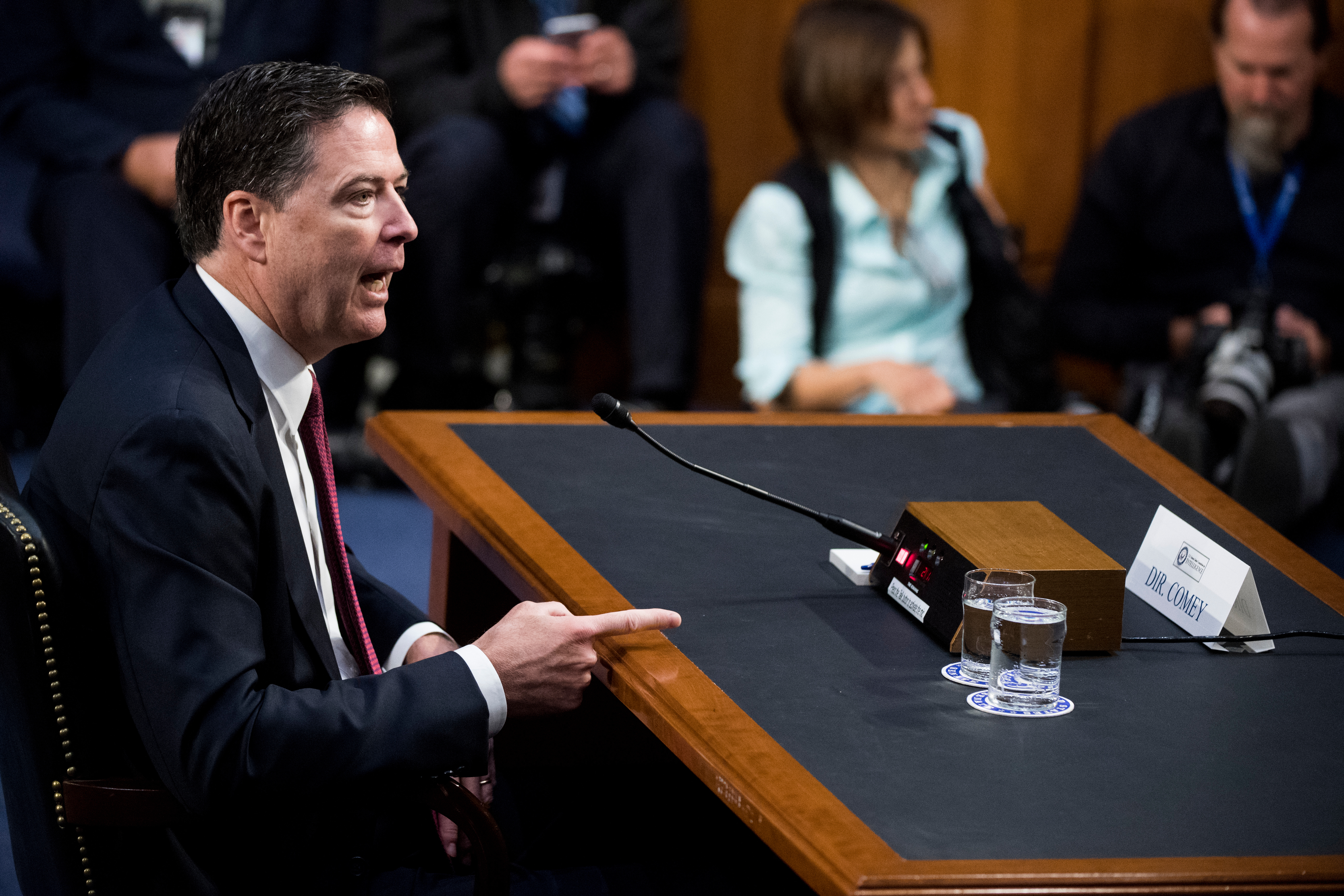 Former FBI Director James Comey testifies Thursday during a Senate Select Intelligence Committee hearing. On Friday, President Trump declared feeling “total and complete vindication.” (Bill Clark/CQ Roll Call)