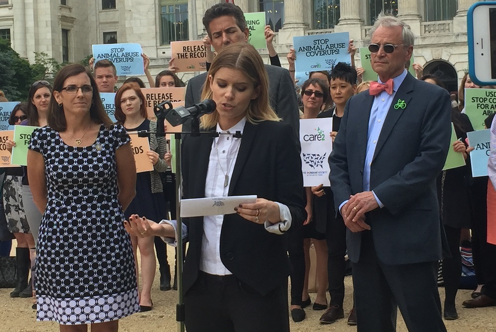 From left to right: Rep. Martha McSally, actress Kate Mara, Rep. Earl Blumenauer. Behind Mara is Wayne Pacelle of the Humane Society. (Alex Gangitano/ CQ Roll Call)