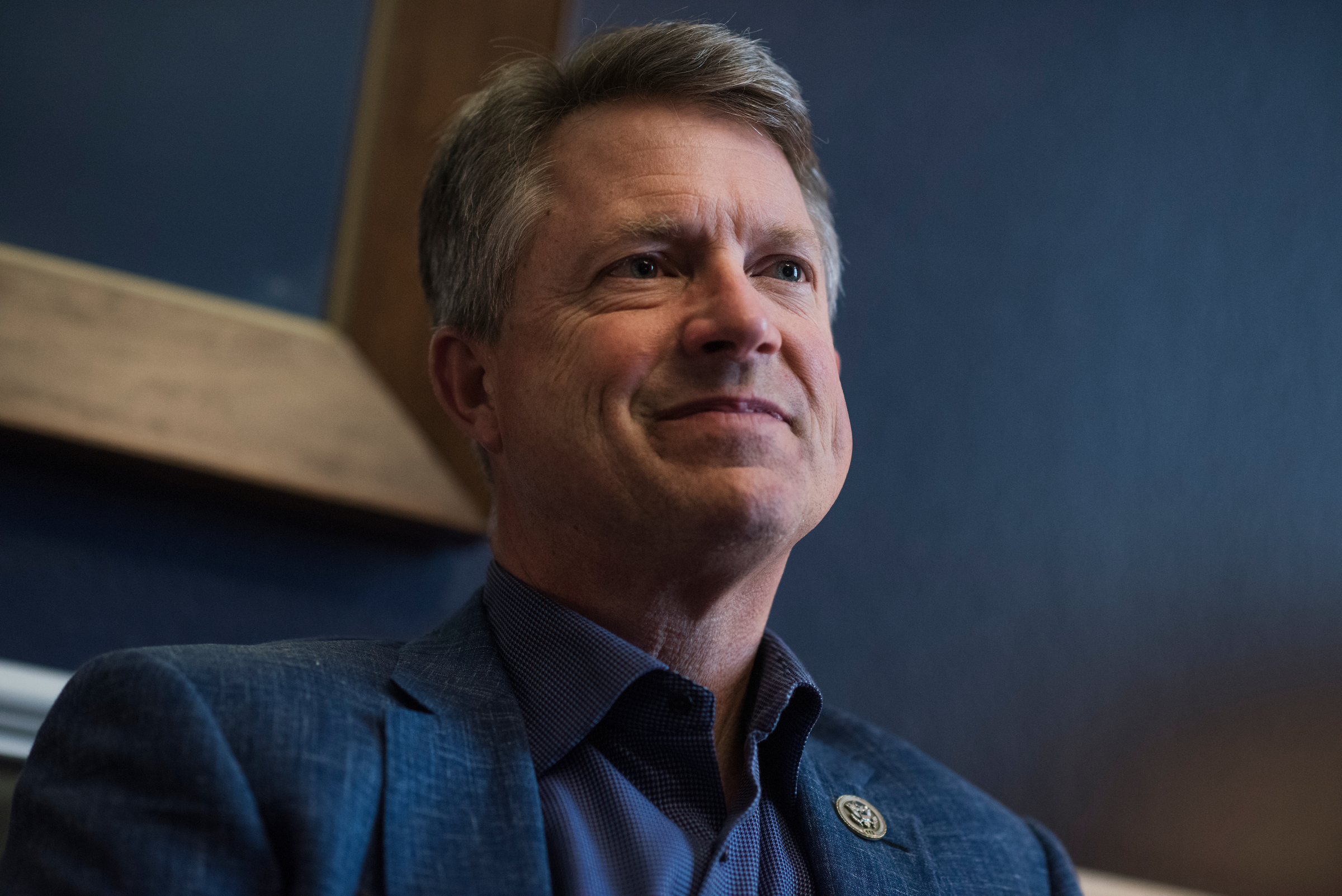 UNITED STATES - MAY 1: Rep. Roger Marshall, R-Kan., is interviewed in his Cannon Building office on May 1, 2017. (Photo By Tom Williams/CQ Roll Call)