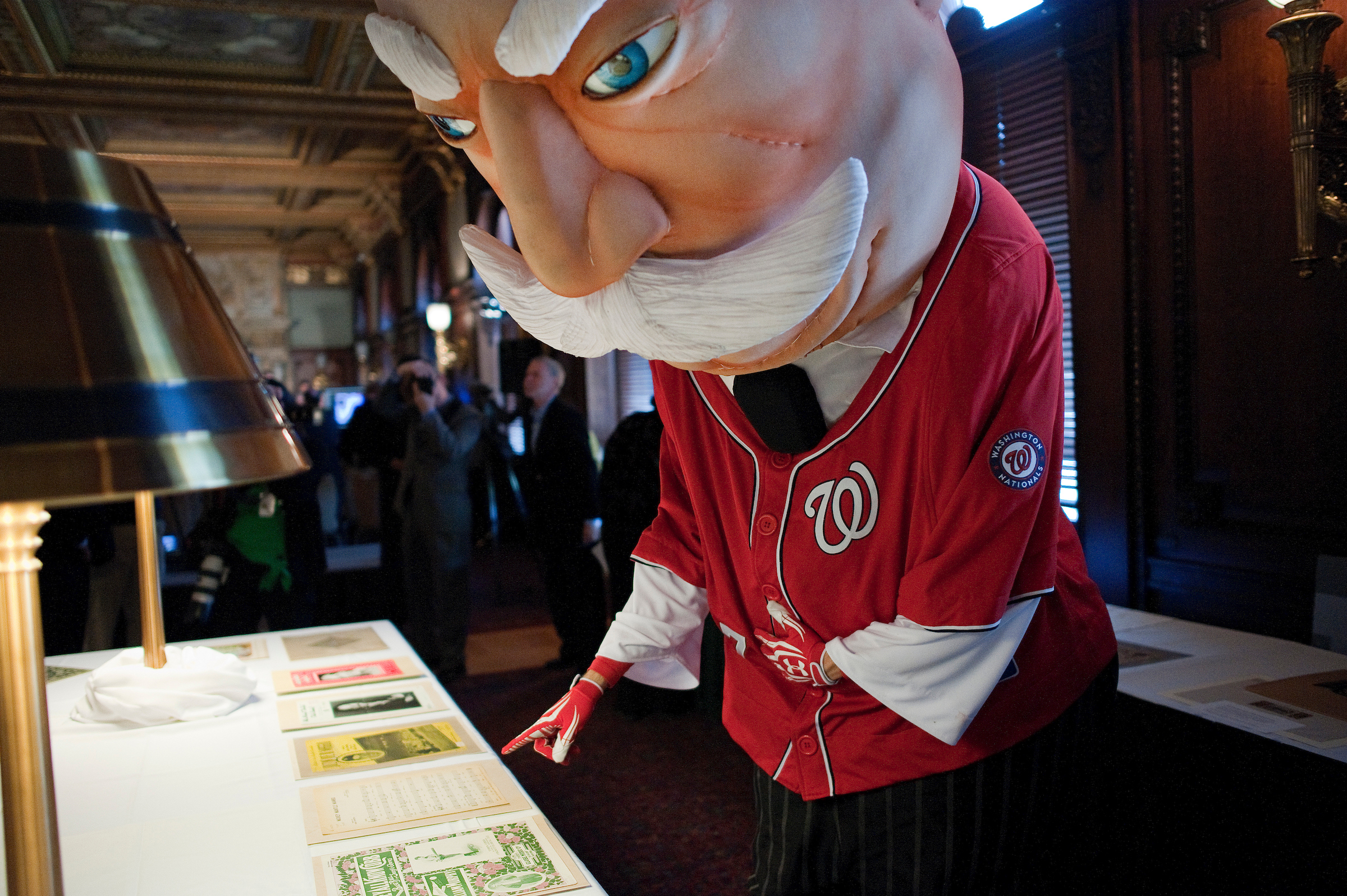 One of the Washington Nationals mascots, William Howard Taft of the Racing Presidents, at an event for Wolff at the Library of Congress in April 2013. (Chris Maddaloni/CQ Roll Call File Photo)