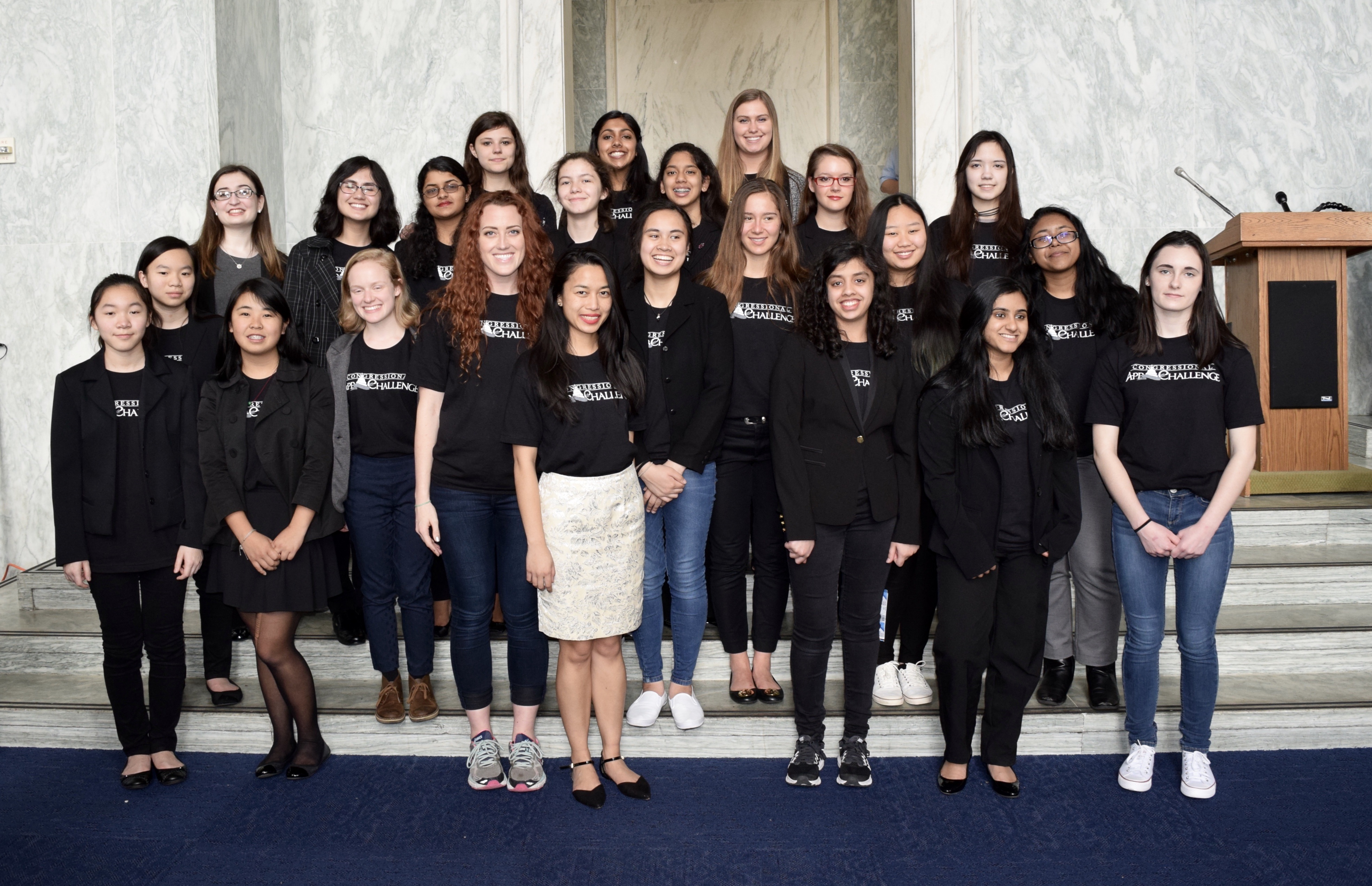Medina, in white skirt, with the 2017 App Challenge female winners. (Courtesy Melissa Medina)
