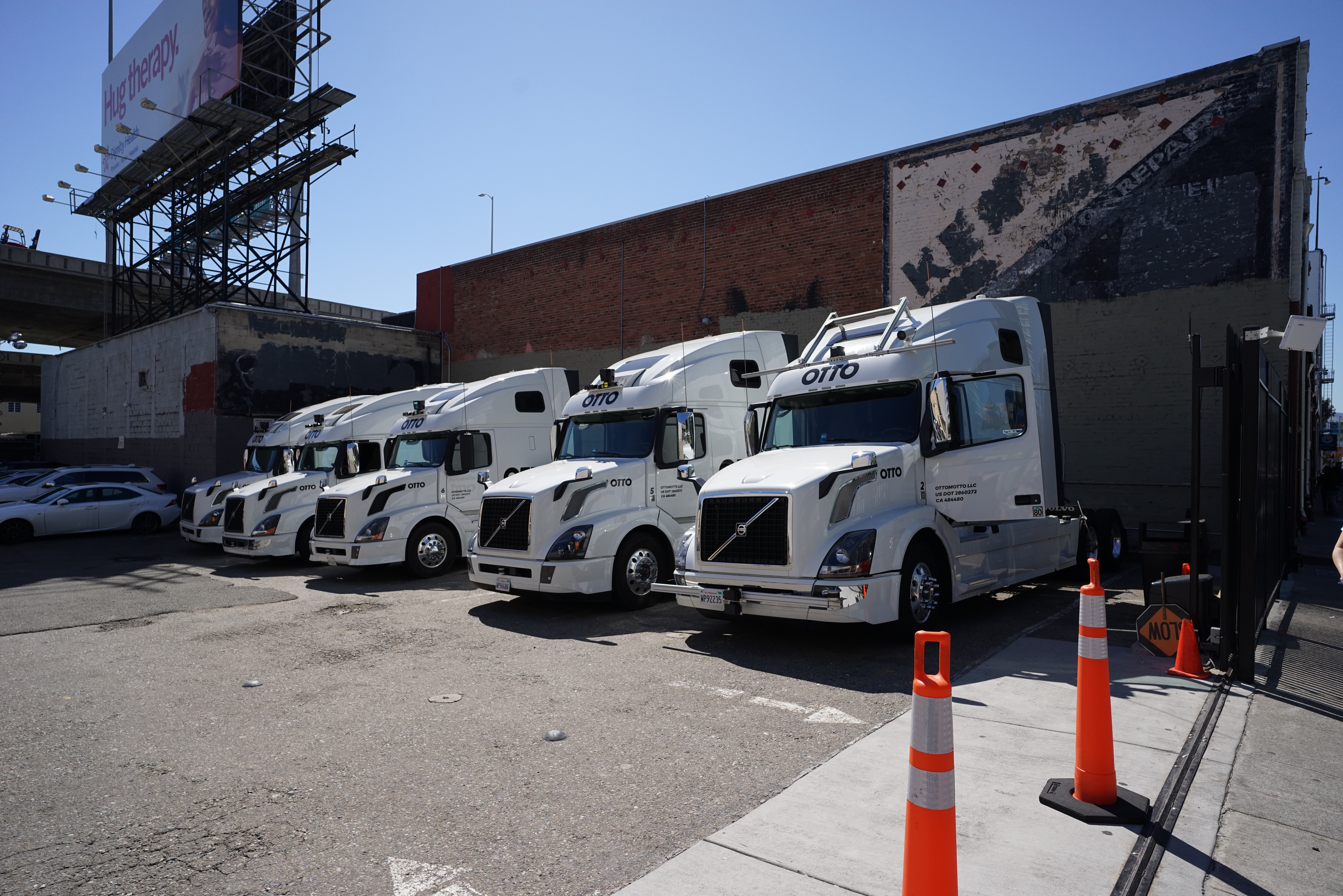 Trucks of Otto, an autonomous trucking company acquired by Uber. (Courtesy Dllu/Wikimedia Commons - CC BY-SA 4.0)