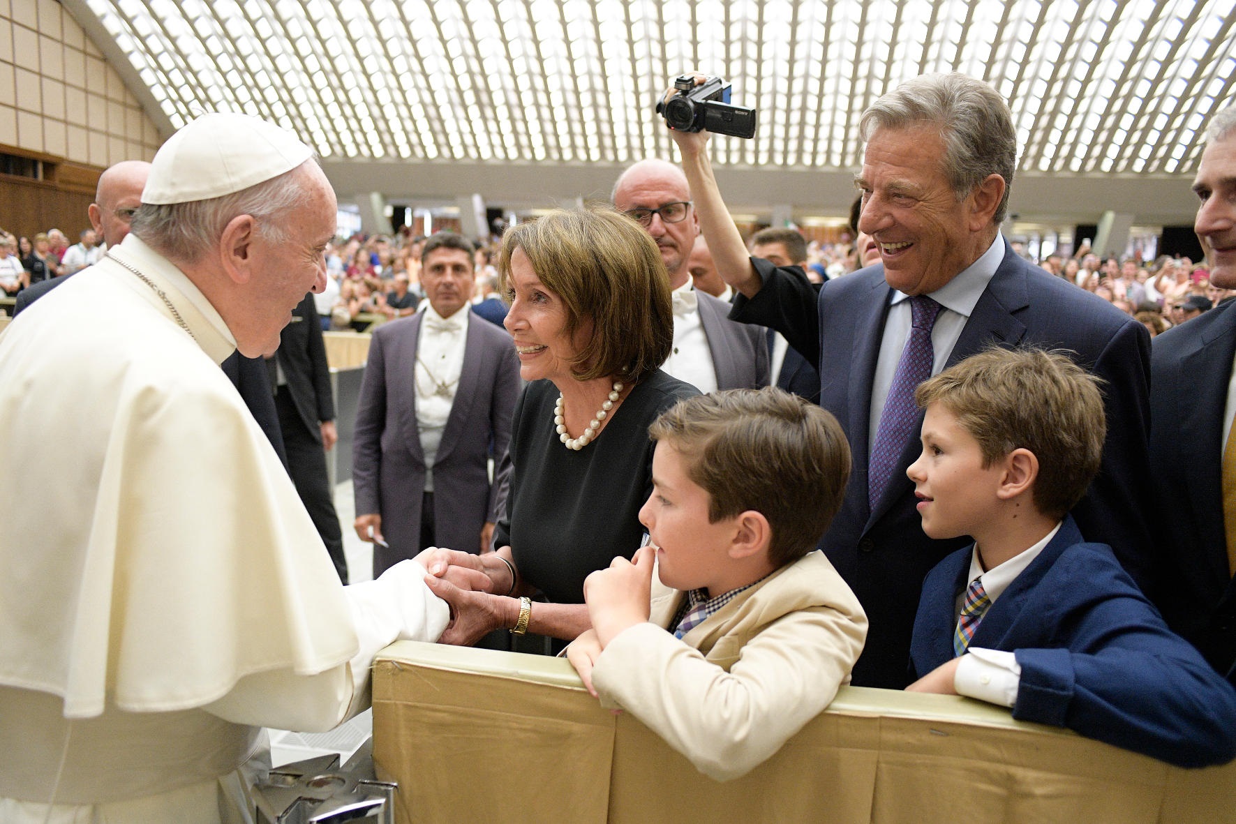 House Minority Leader Nancy Pelosi went on vacation to Italy over the August recess with her husband Paul Pelosi and her grandsons Paul and Thomas, where they had an audience with Pope Francis at the Vatican. (Courtesy Pelosi’s office)