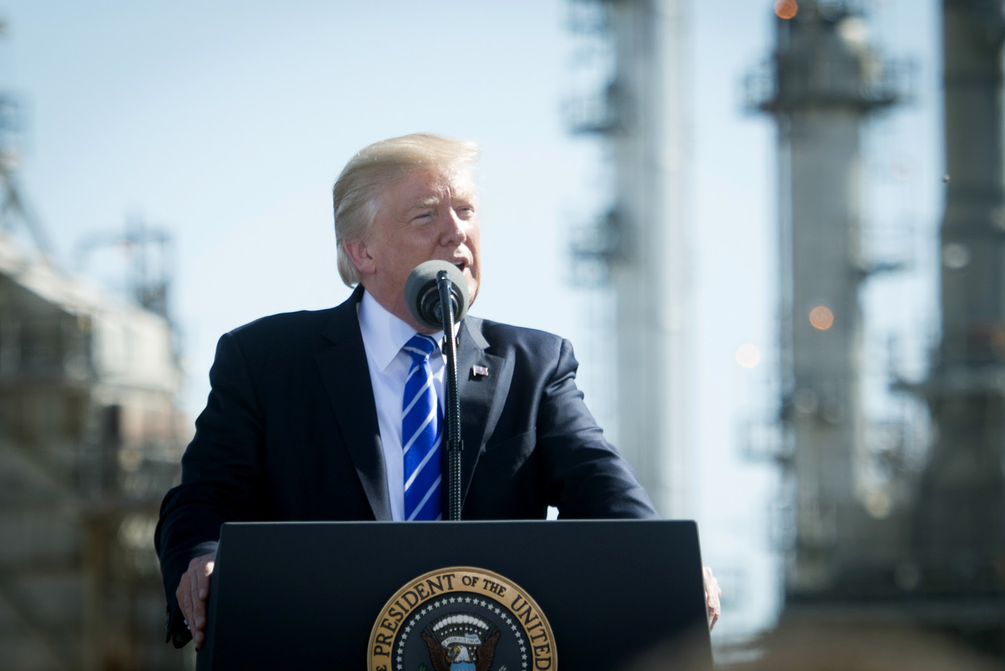 President Trump — here in Bismarck, N.D., on Wednesday — suddenly is pivoting toward congressional Democrats. (White House photo)