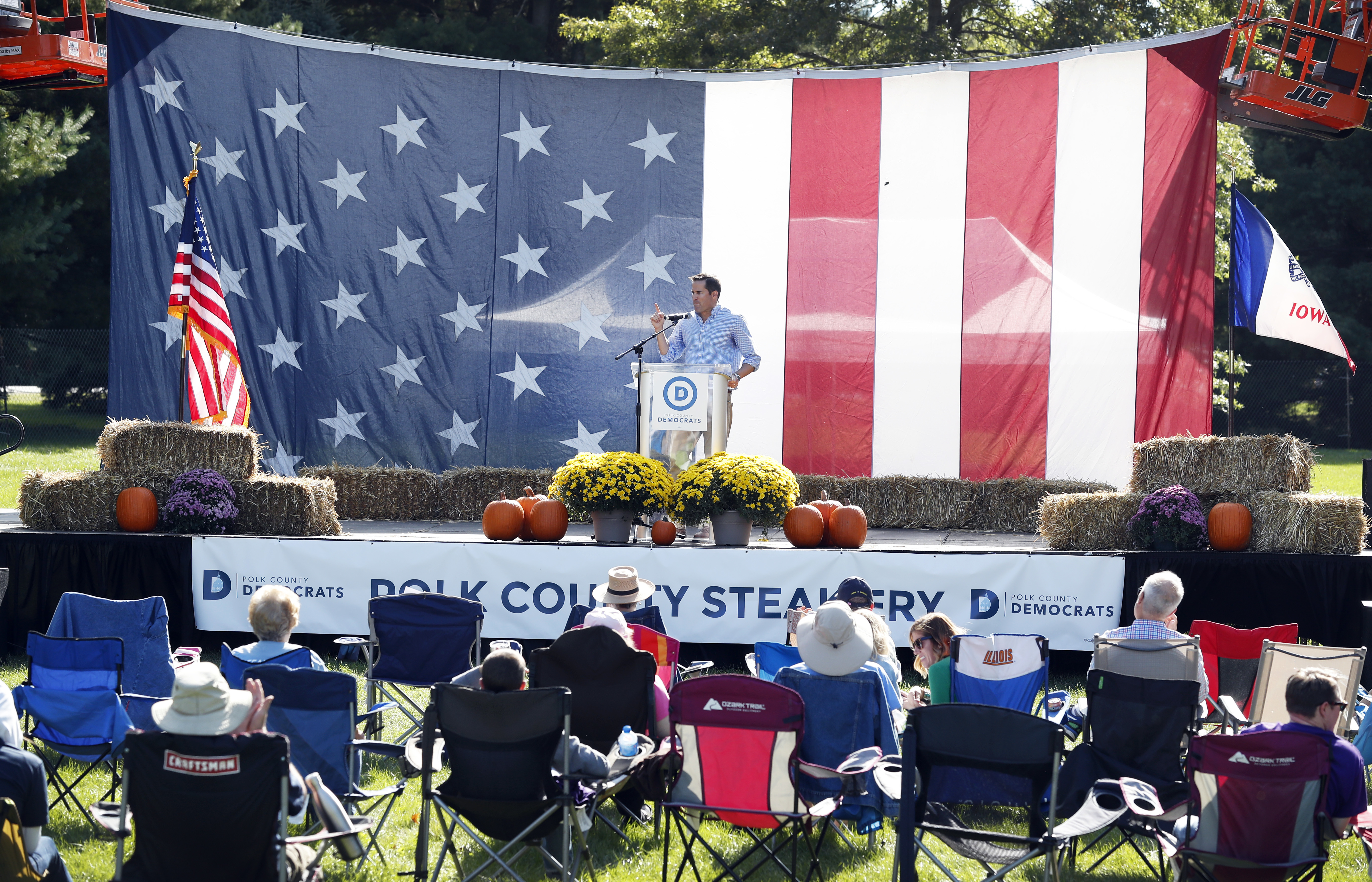 Massachusetts Rep. Seth Moulton speaks during the Polk County Democrats’ Steak Fry in Des Moines, Iowa, on Sept. 30. (Charlie Neibergal/AP file photo)