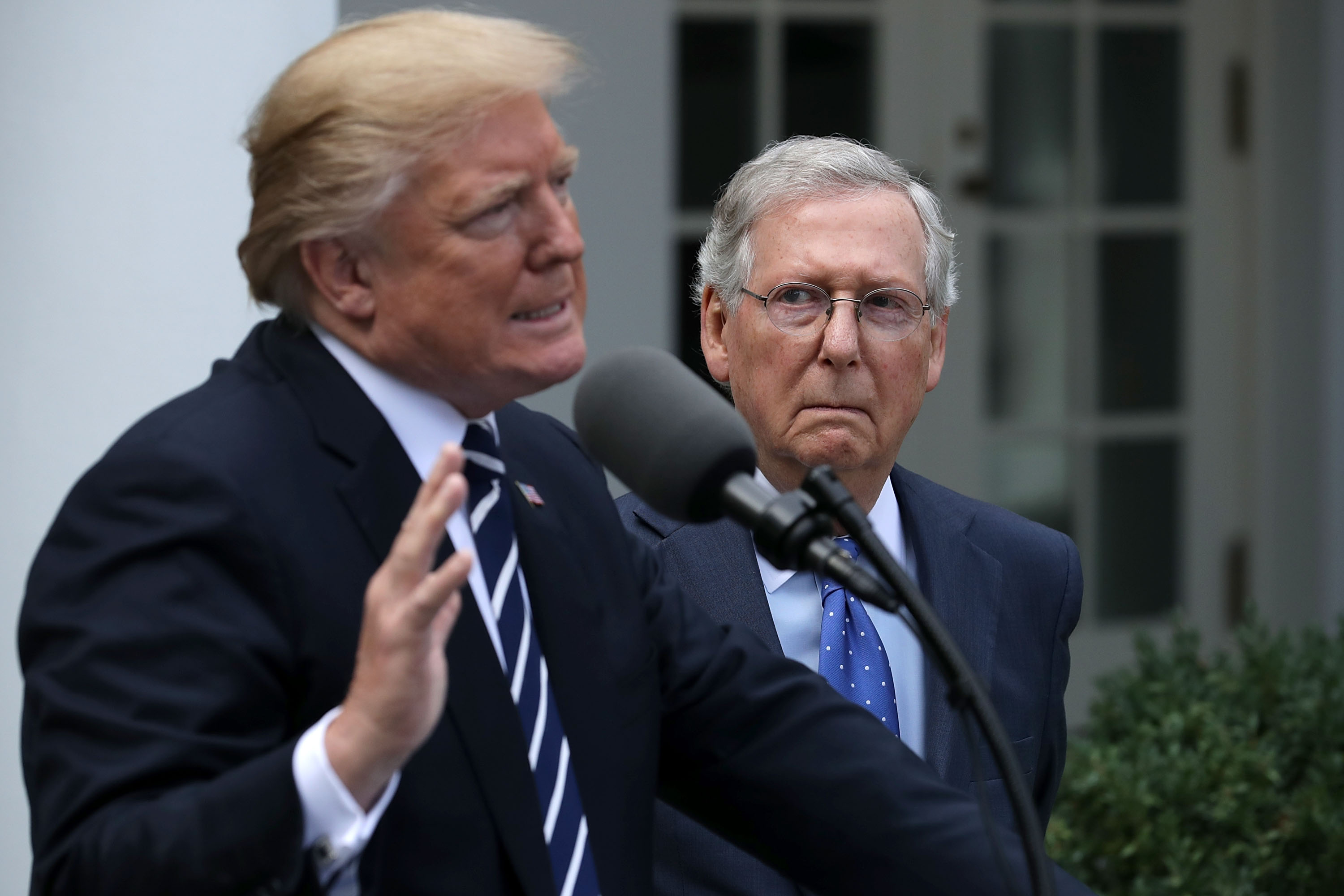 President Donald Trump and Senate Majority Leader Mitch McConnell talk to reporters in the Rose Garden on Oct. 16.(Chip Somodevilla/Getty Images)