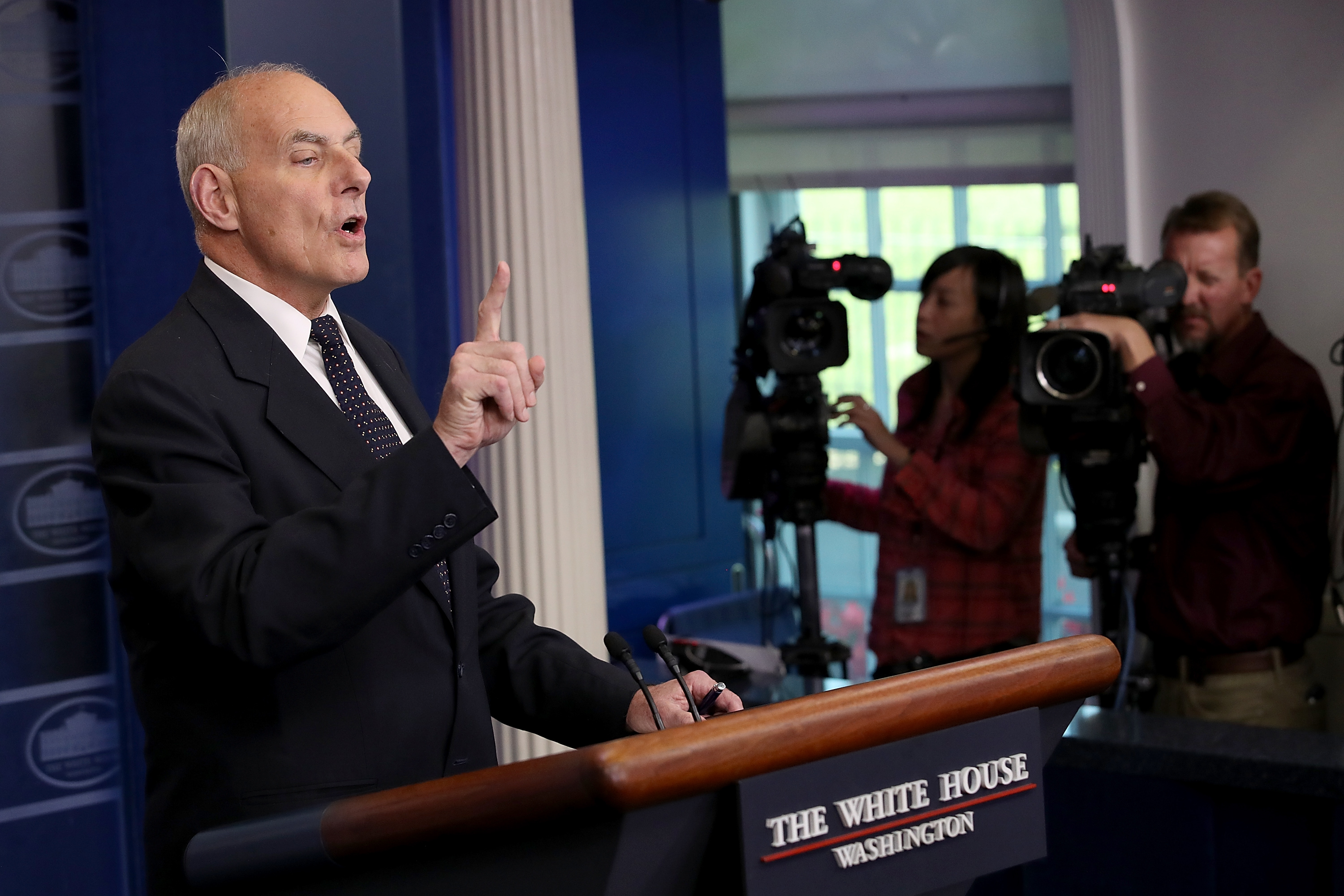 White House Chief of Staff John F. Kelly speaks during a briefing Thursday. (Win McNamee/Getty Images)