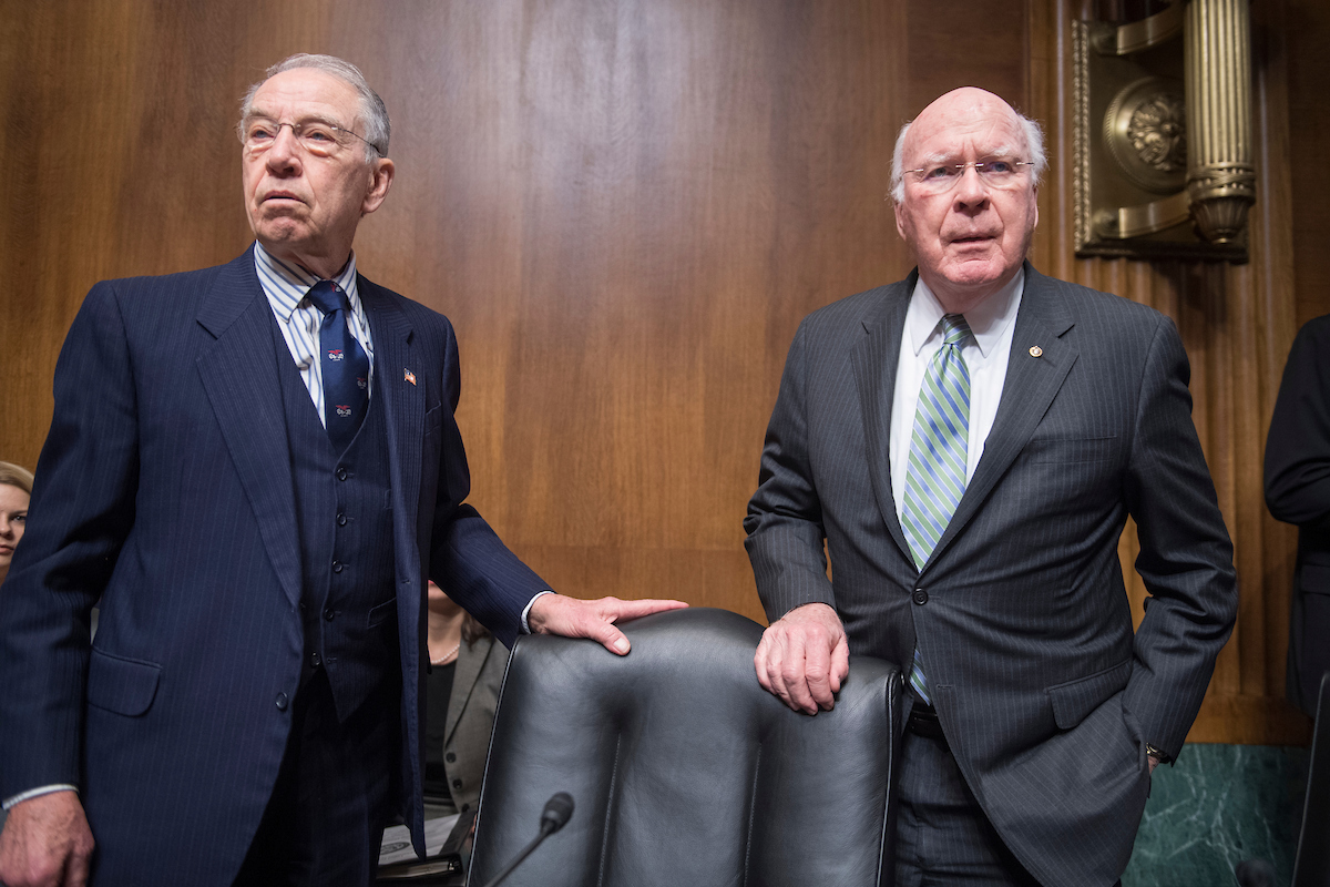 Sens. Charles E. Grassley and Patrick J. Leahy want files on the Kennedy assassination released. (Tom Williams/CQ Roll Call file photo)