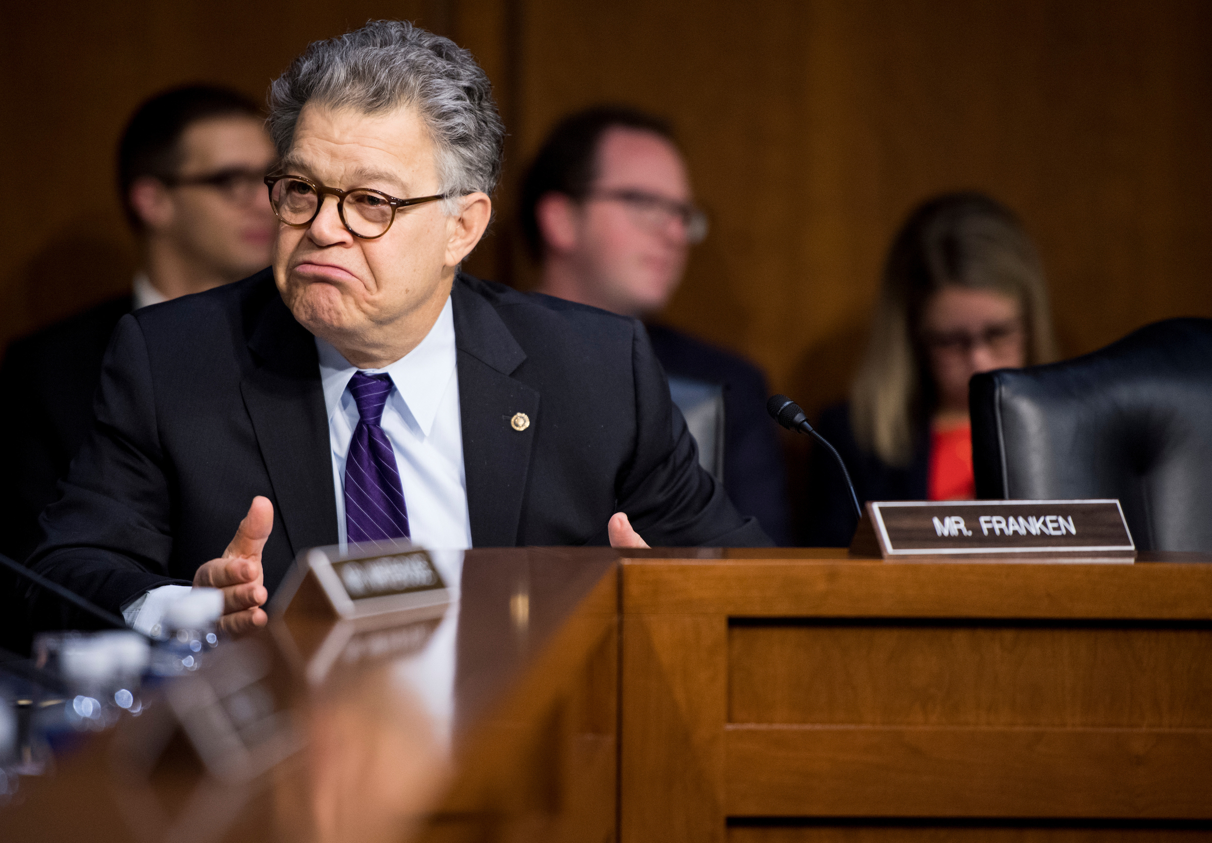 Then-Sen. Al Franken, D-Minn., at a hearing in 2017 before he stepped down later that month amid sexual misconduct allegations. (Bill Clark/CQ Roll Call file photo)