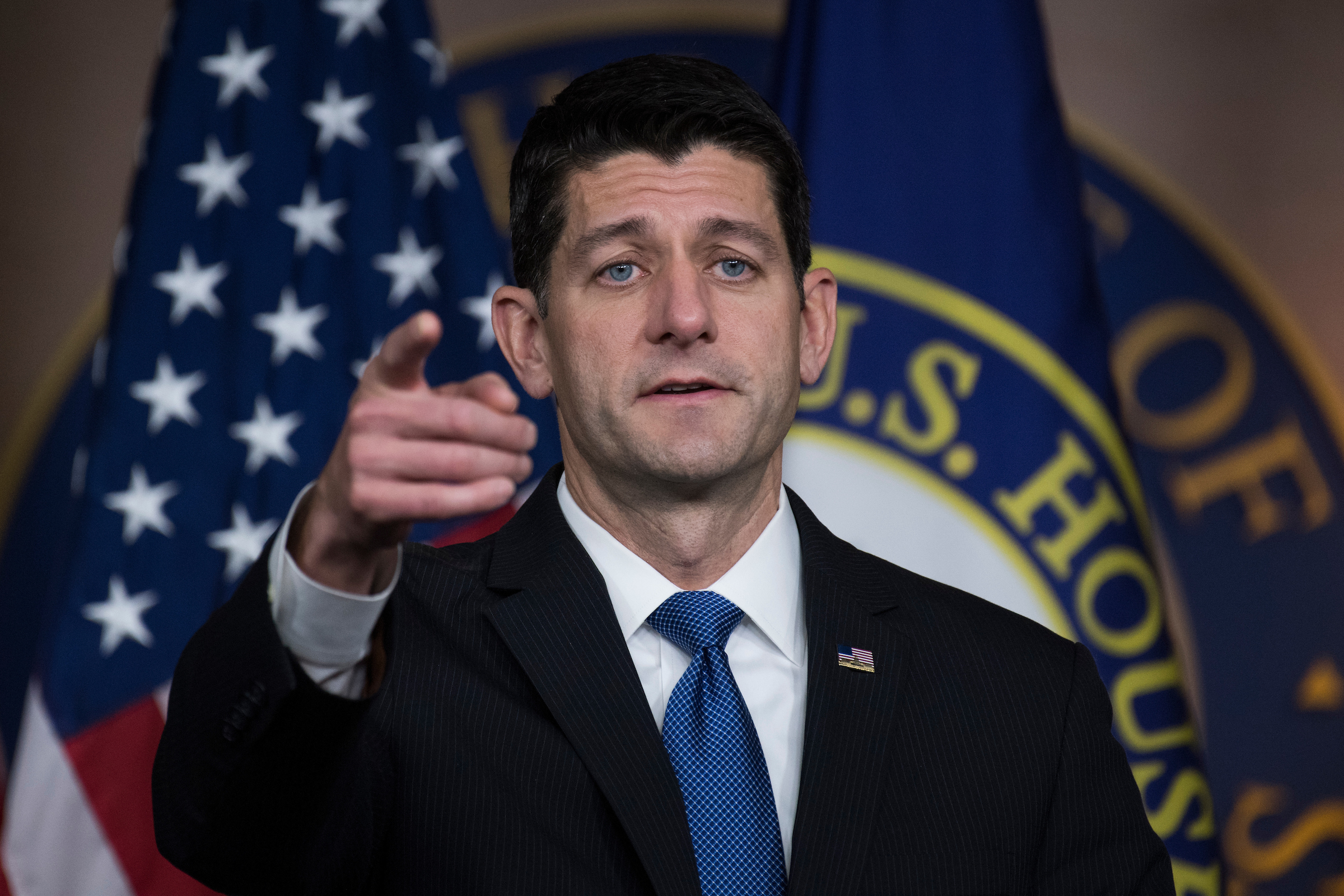 Speaker of the House Paul Ryan, R-Wis., conducts his weekly news conference in the House studio on November 9, 2017. (Tom Williams/CQ Roll Call)