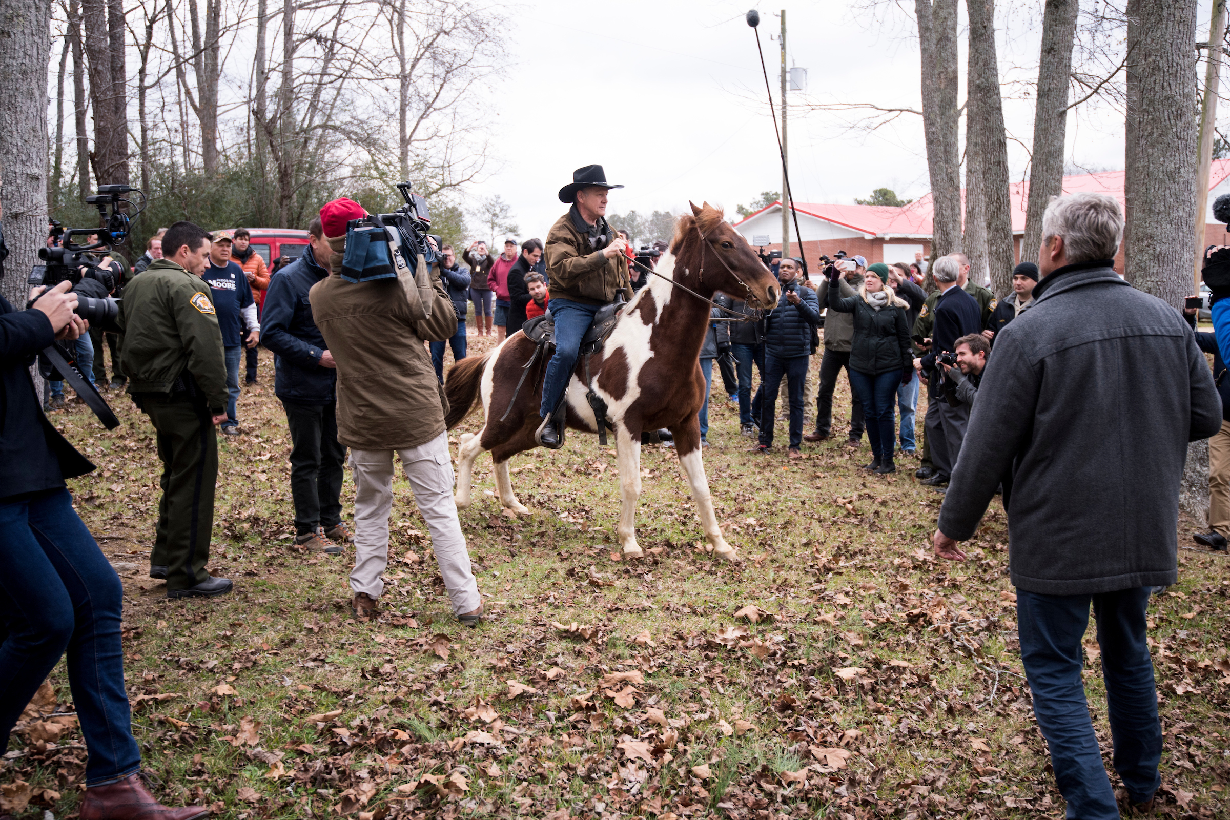 UNITED STATES - DECEMBER 11: Judge Roy Moore rides away on his horse after voting at the Gallant Volunteer Fire Department in Gallant, Ala., on Tuesday, Dec. 12, 2017. (Photo By Bill Clark/CQ Roll Call)