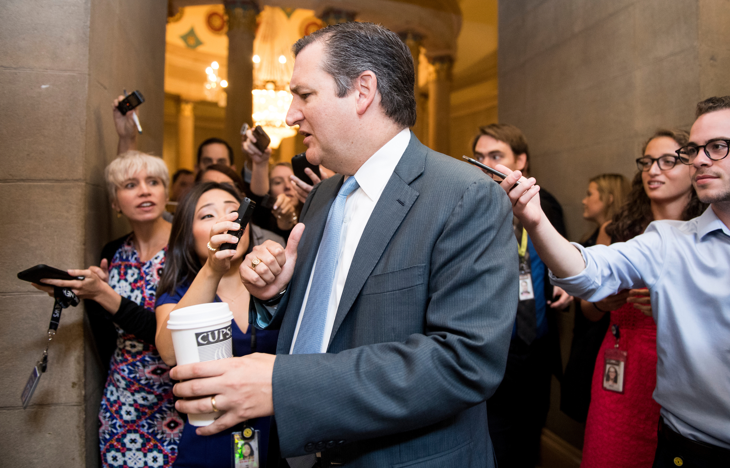Sen. Ted Cruz, R-Texas, arrives for the meeting for the unveiling of the Senate Republicans' new version of health care plan on Thursday, July 13, 2017. (Photo By Bill Clark/CQ Roll Call)