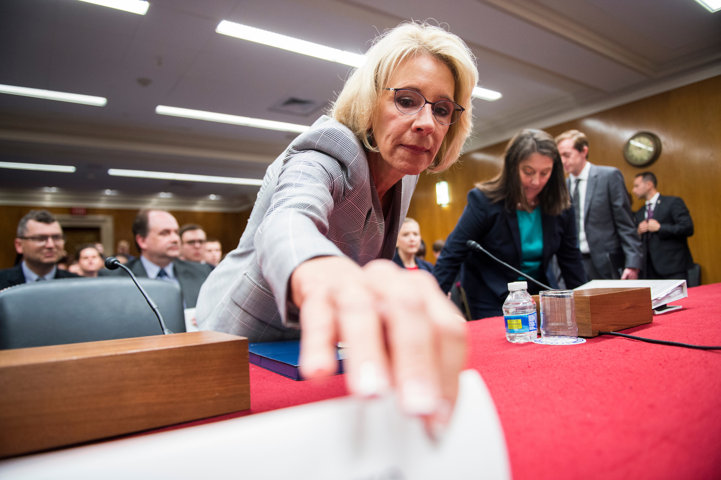 Secretary of Education Betsy DeVos arrives to testify during the Senate Appropriations Committee Labor, Health and Human Services, Education and Related Agencies Subcommittee hearing on the FY2018 budget request for the Education Department on Tuesday, June 6, 2017. (Photo By Bill Clark/CQ Roll Call)