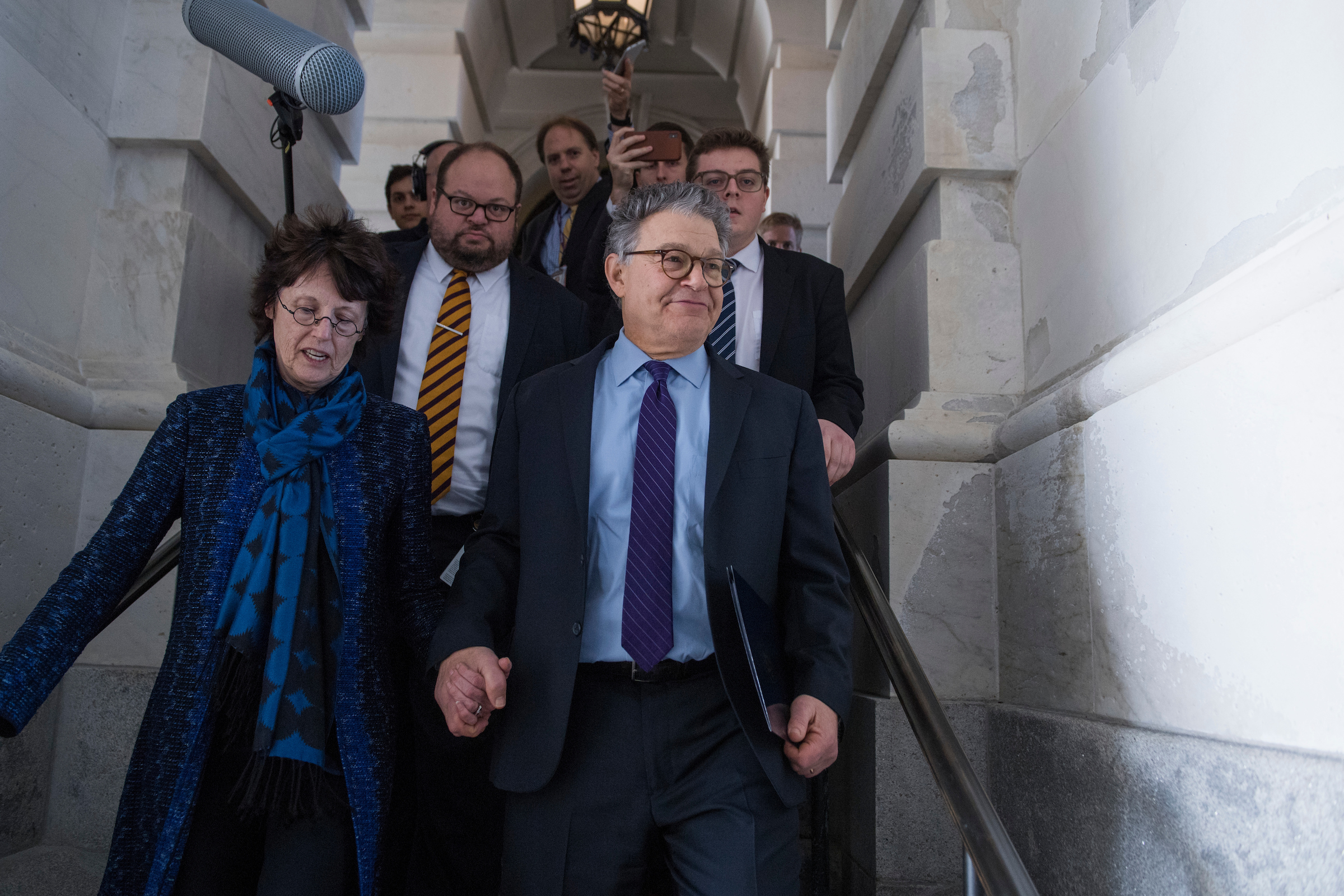 Former Sen. Al Franken, D-Minn., and his wife Franni leave the Senate in December after he announced he was stepping down. (Tom Williams/CQ Roll Call file photo)