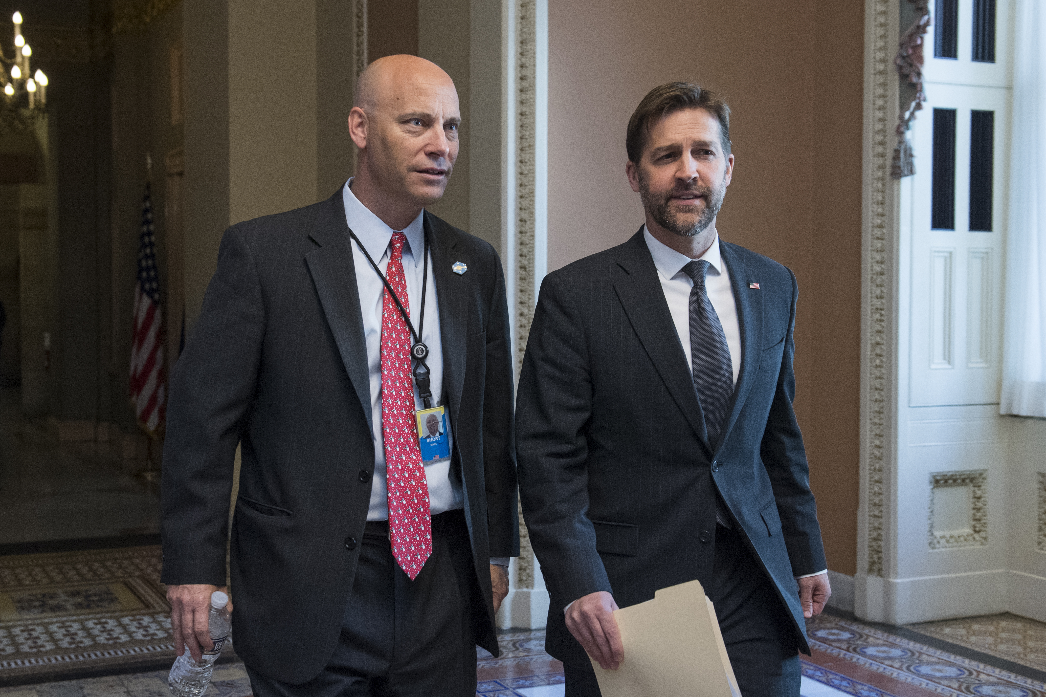 Marc Short, left, White House director of legislative affairs, and Nebraska Sen. Ben Sasse at the Capitol on Dec. 1. (Tom Williams/CQ Roll Call)