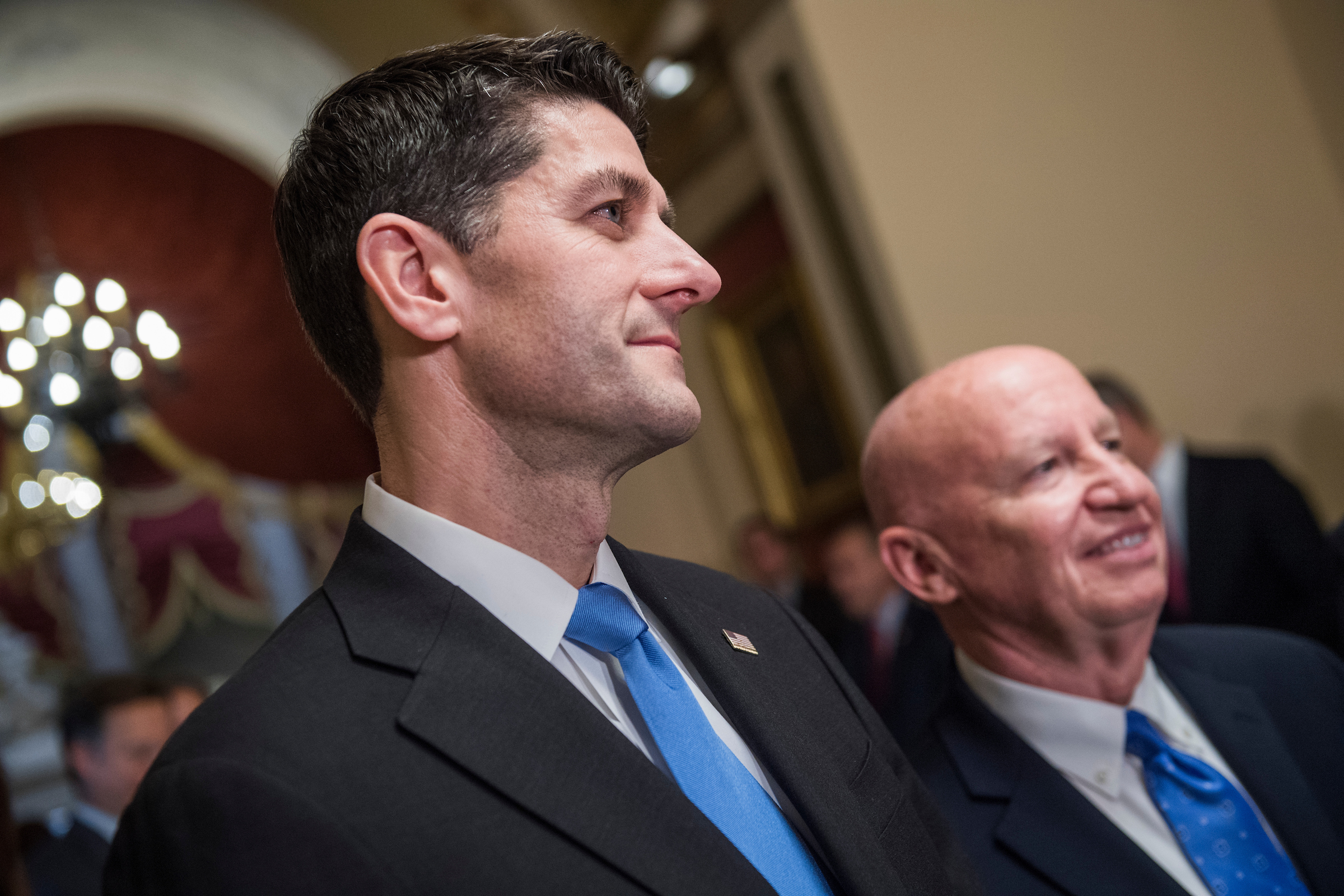 Speaker Paul D. Ryan, R-Wis., left, presided over another vote of the tax overhaul on Wednesday. (Tom Williams/CQ Roll Call)