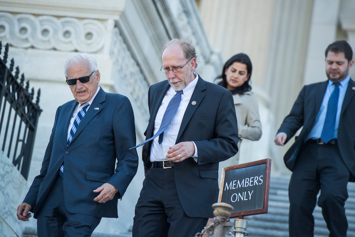 Iowa Democratic Rep. Dave Loebsack, center, is a target of the NRCC’s new post-shutdown ads. (Tom Williams/CQ Roll Call file photo)