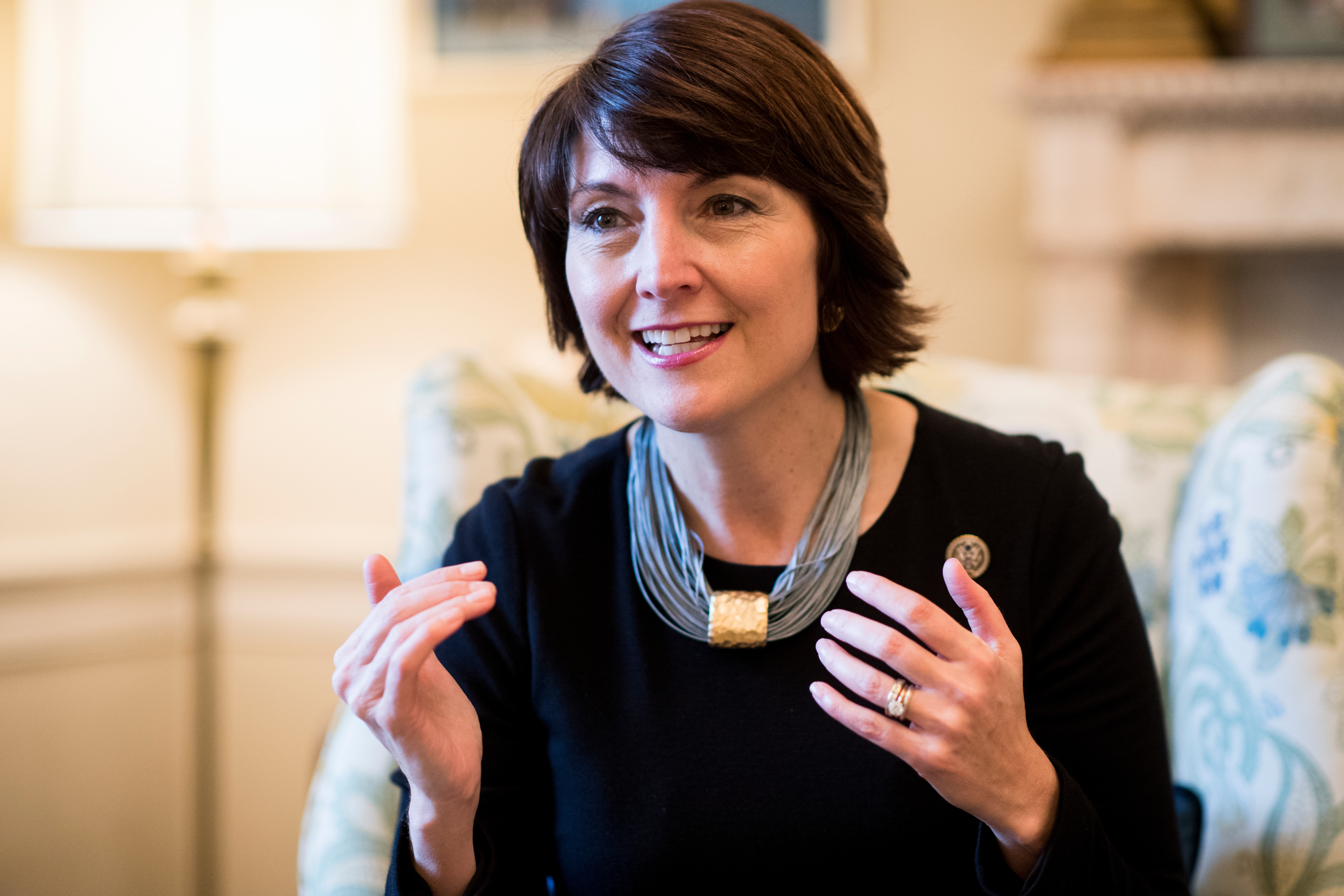 UNITED STATES - JANUARY 10: Republican Conference Chair Cathy McMorris Rodgers, R-Wash., speaks with Roll Call in the Capitol on Wednesday, Jan. 10, 2018. (Photo By Bill Clark/CQ Roll Call)