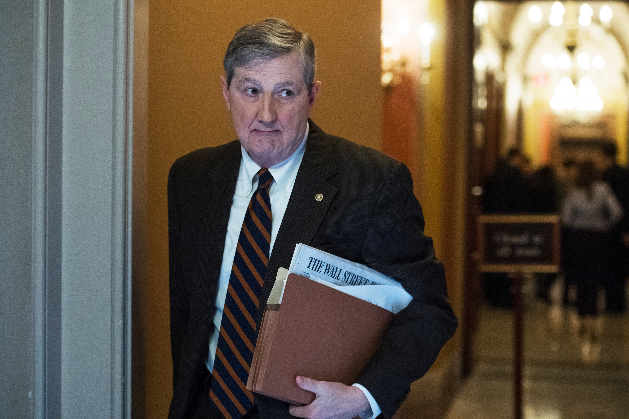 Sen. John Kennedy, R-La., leaves a meeting with Senate Republicans before Senate Majority Leader Mitch McConnell, R-Ky., announced that he has enough votes to pass the tax reform bill on December 1, 2017. (Tom Williams/CQ Roll Call file photo)