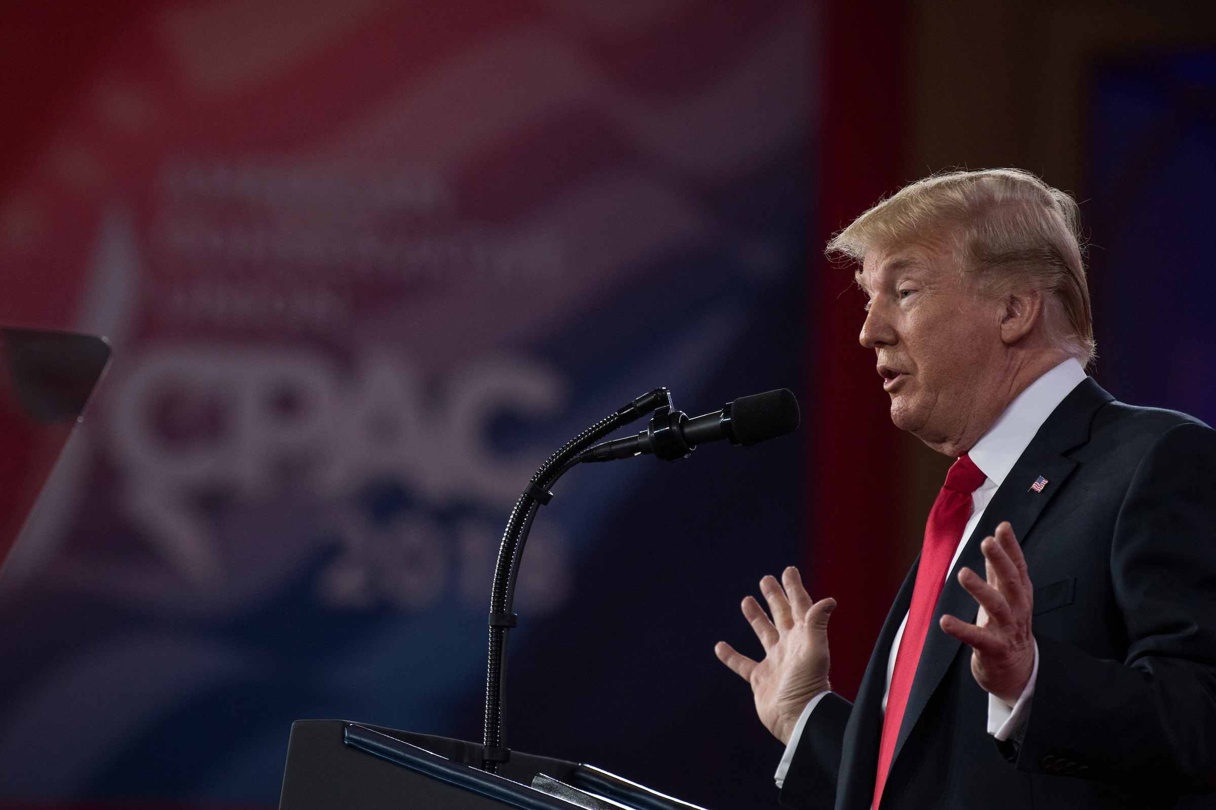 President Donald Trump addresses the Conservative Political Action Conference on Friday. He met with lawmakers Wednesday about gun violence and school safety. (Tom Williams/CQ Roll Call file photo)