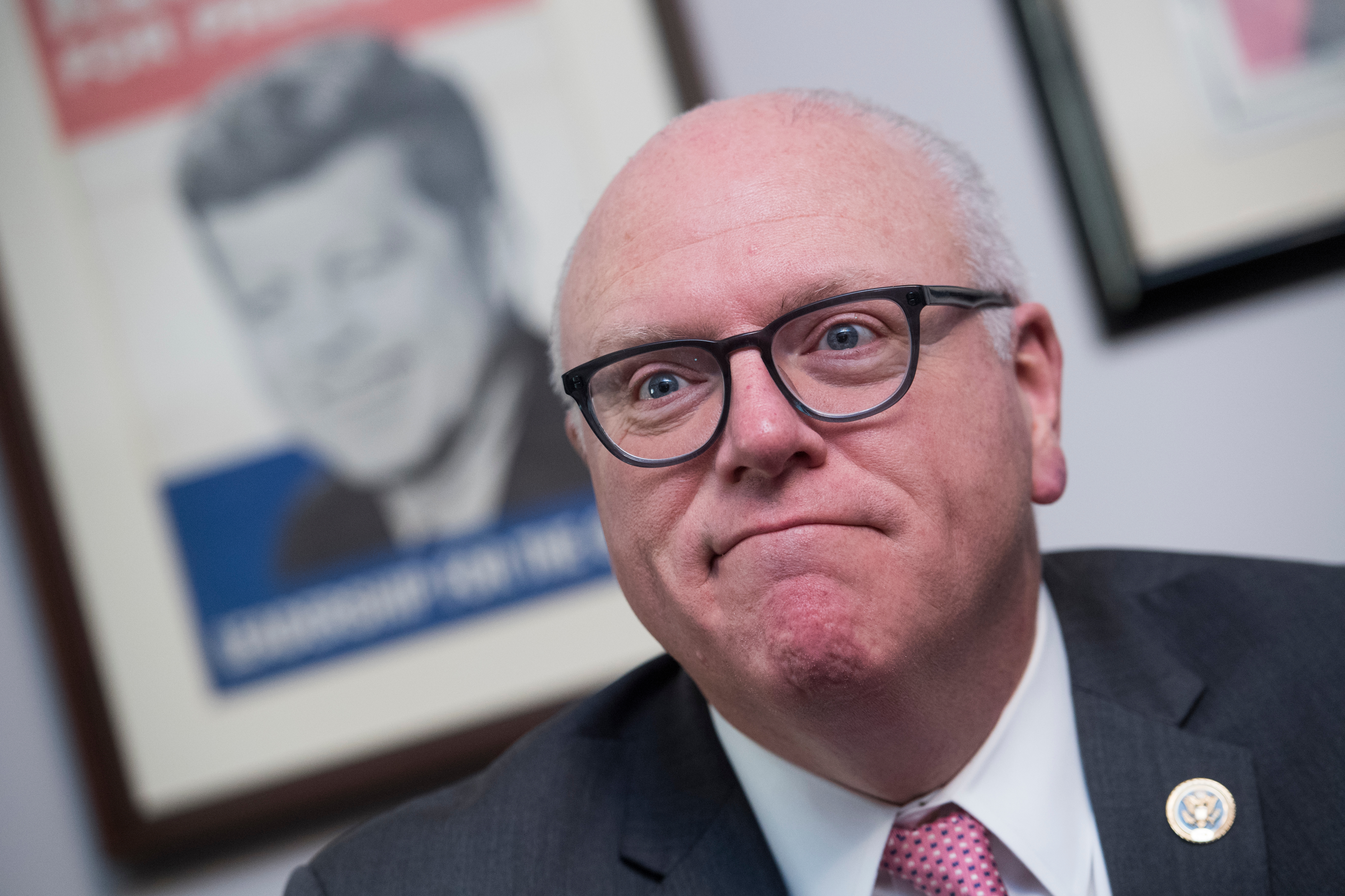 Rep. Joe Crowley, D-N.Y., is interviewed in his Longworth Building office on February 27, 2018. (Photo By Tom Williams/CQ Roll Call)