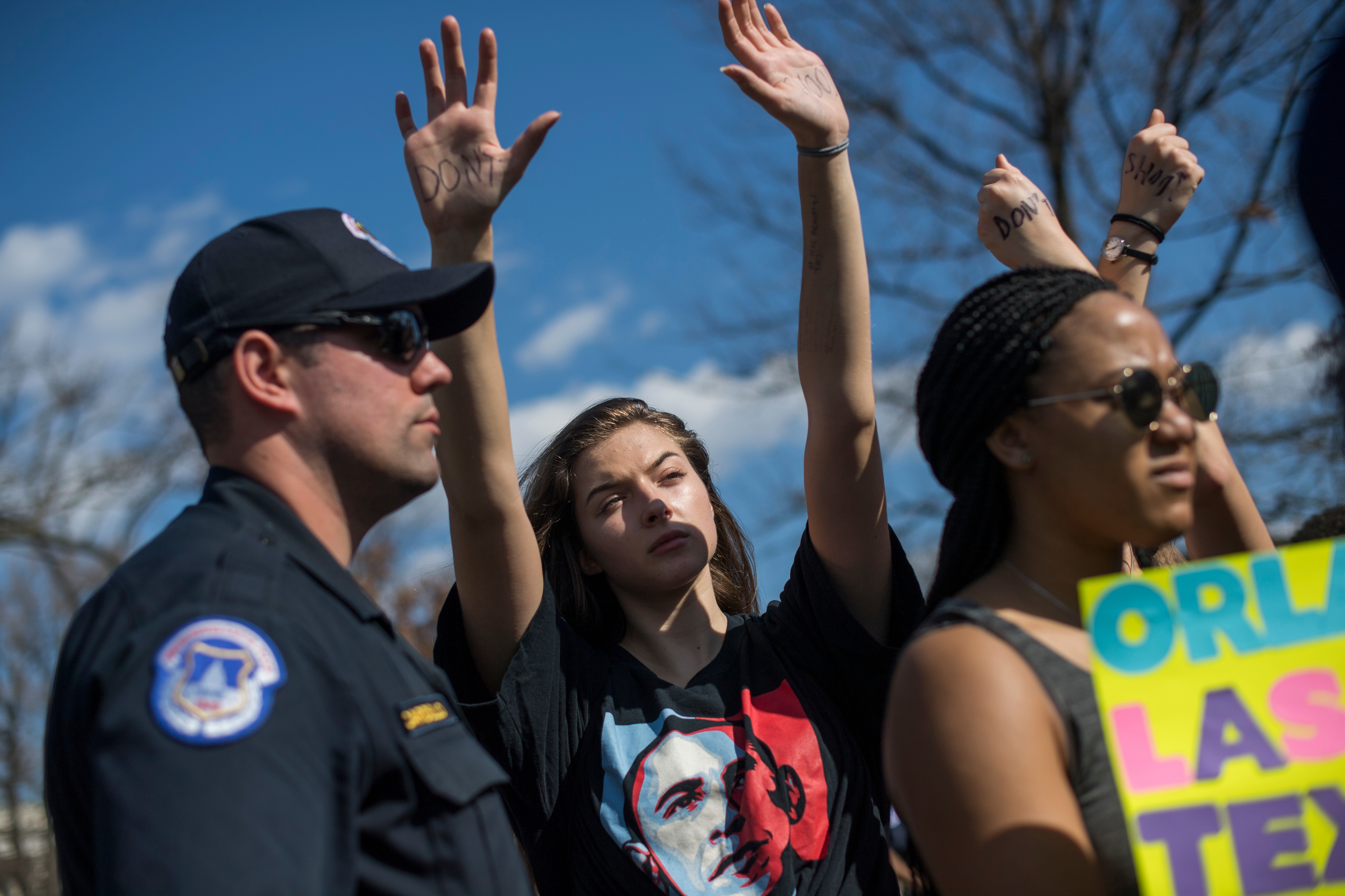 UNITED STATES - FEBRUARY 21: Sofia Hidalgo, 15, of Albert Einstein High School in Kensington, Md., and other students calling for Congress to act on gun control, demonstrate on the east lawn of the Capitol on February 21, 2018. (Photo By Tom Williams/CQ Roll Call)