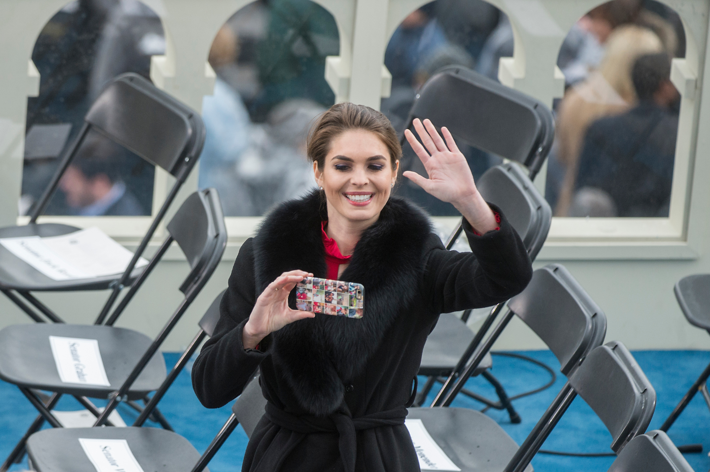 Hope Hicks, aide to President Donald J. Trump, takes a picture on the West Front of the Capitol after Trump was sworn in as the 45th President of the United States, January 20, 2017. (Tom Williams/CQ Roll Call file photo)