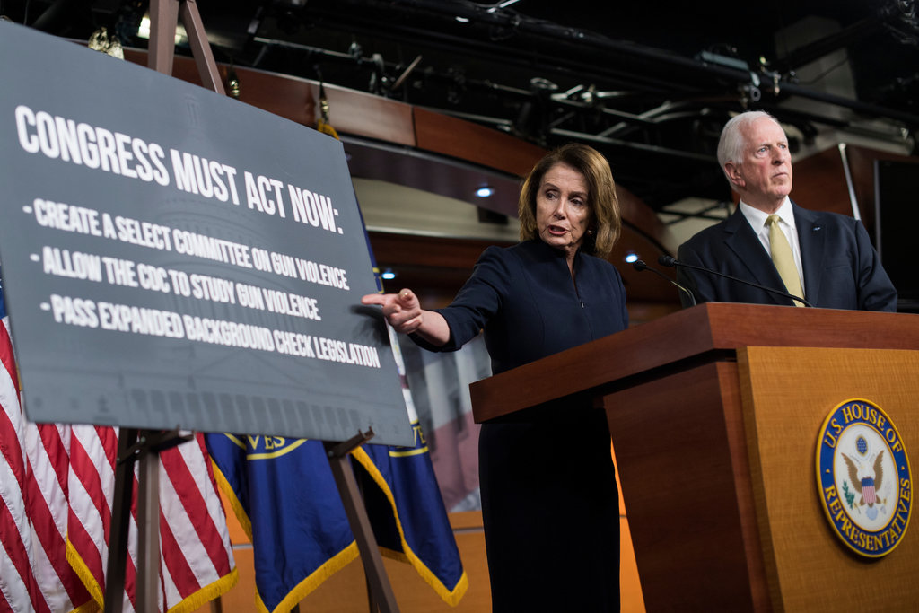 House minority leader Nancy Pelosi said it is important to pass gun safety legislation as soon as possible in the wake of the Florida mass shooting Wednesday that left 17 dead. (Tom Williams/CQ Roll Call)