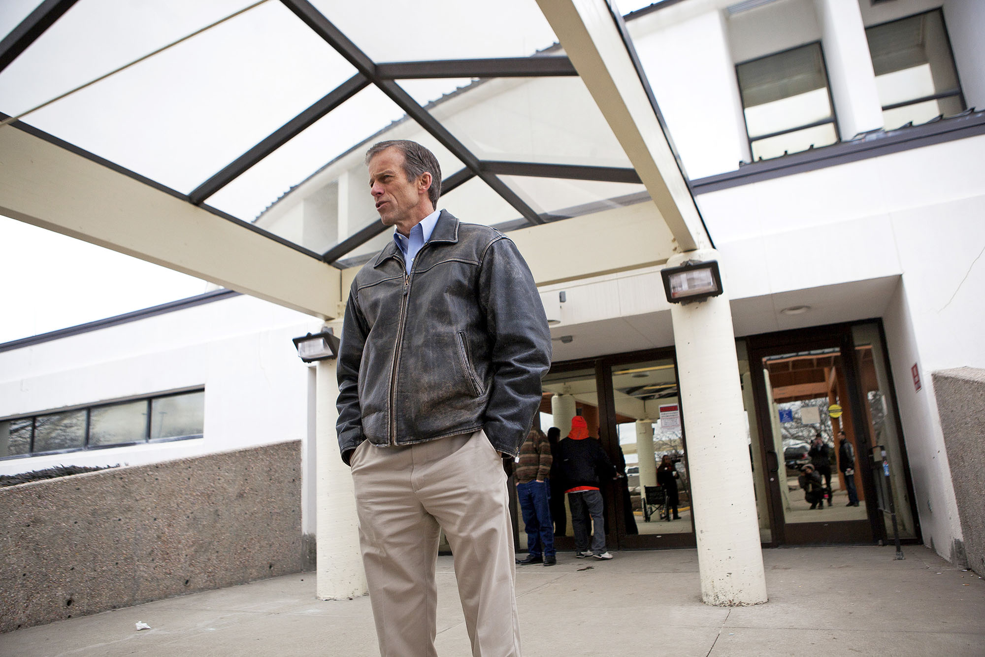 In this Feb. 12, 2016 photo, Sen. John Thune, R-S.D., stands outside of the Rosebud Indian Health Service hospital on the Rosebud Indian Reservation in South Dakota before taking a tour of the facility. The Centers for Medicare and Medicaid Services on Tuesday, March 1, 2016, notified the administration of the 35-bed hospital that the facility’s Medicare funding will be pulled effective March 16. (Josh Morgan/Rapid City Journal via AP) TV OUT; MANDATORY CREDIT