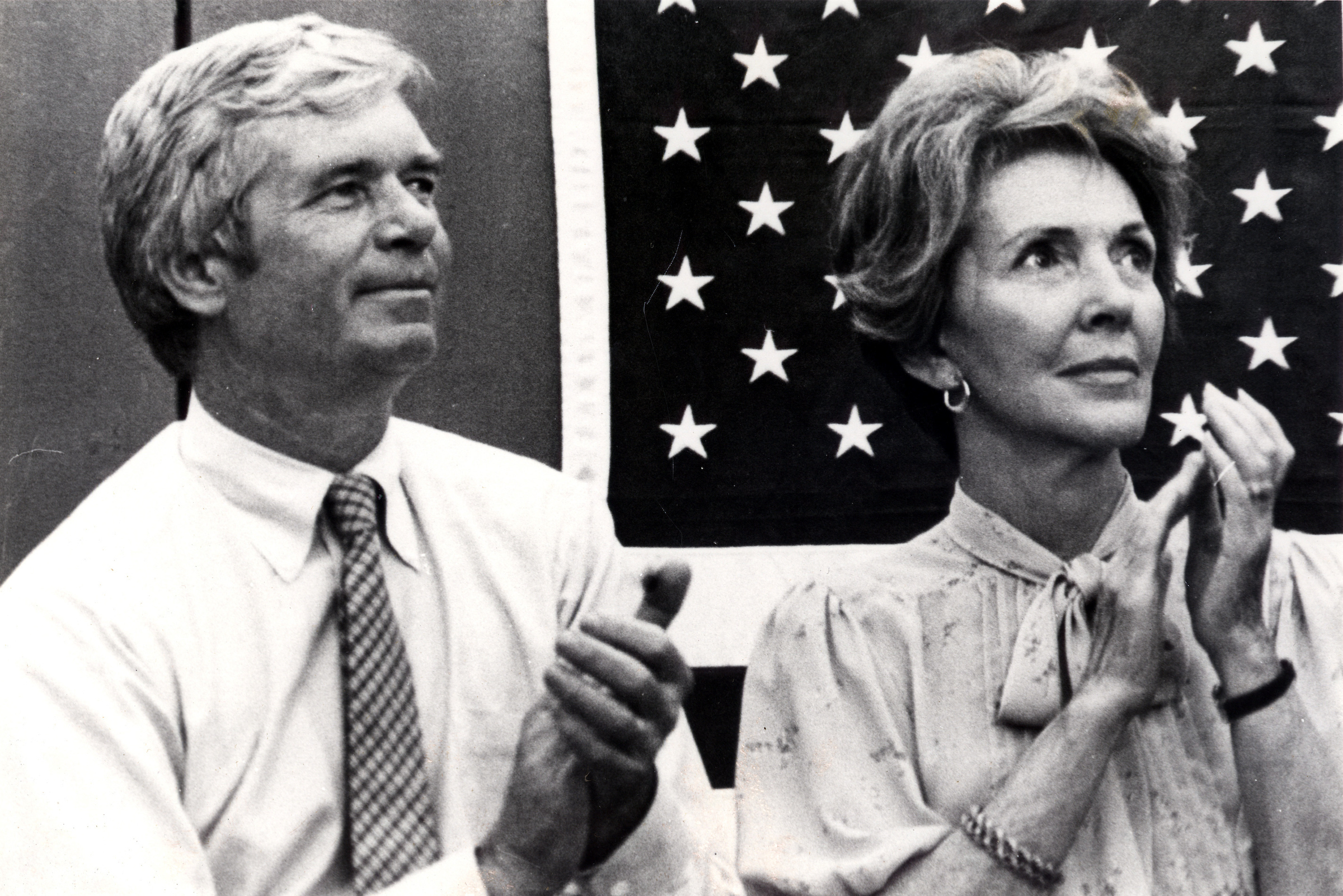 Mississippi Sen. Thad Cochran and Nancy Reagan listen to a a speech by Ronald Reagan at the Neshoba County Fair in Philadelphia, Mississippi, during his 1980 presidential campaign. Cochran, who was elected to the Senate in 1978, announced this week he’s resigning effective April 1.