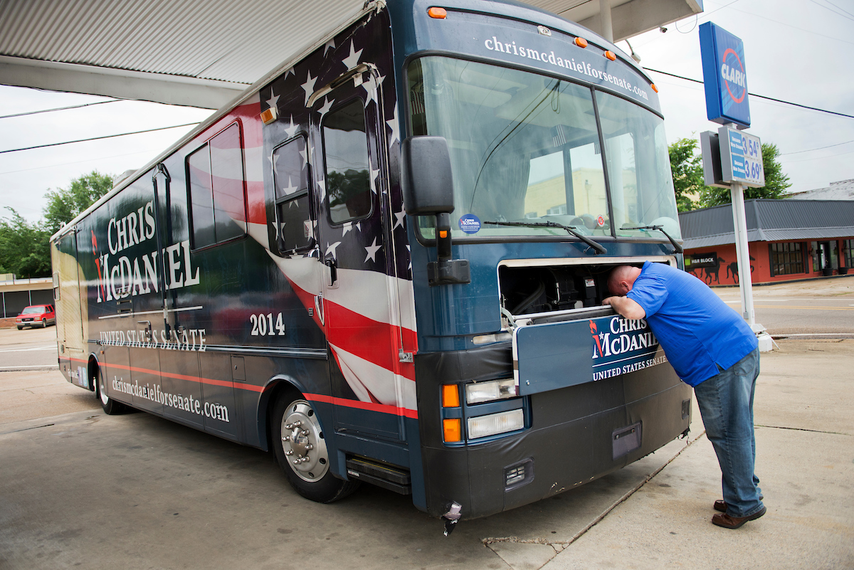 The last time Mississippi state Sen. Chris McDaniel ran for Senate — in the 2014 primary and runoff — he used this 1996 bus. But it didn’t quite get him to where he wanted to go. (Tom Williams/CQ Roll Call file photo)