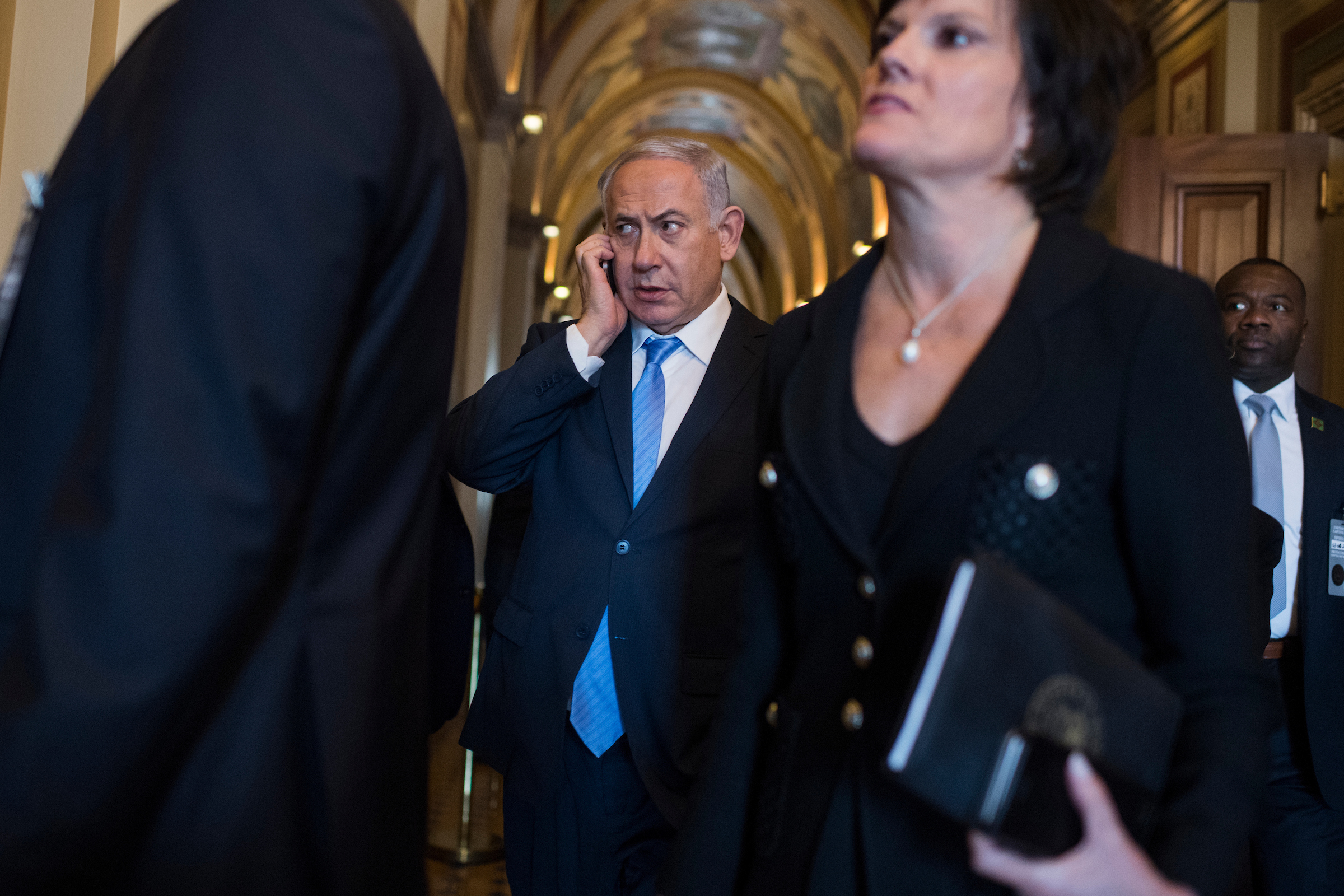 UNITED STATES - MARCH 06: Israeli Prime Minister Benjamin Netanyahu makes his way to meeting with members of the Senate Foreign Relations Committee in the Capitol on March 06, 2018. (Photo By Tom Williams/CQ Roll Call)