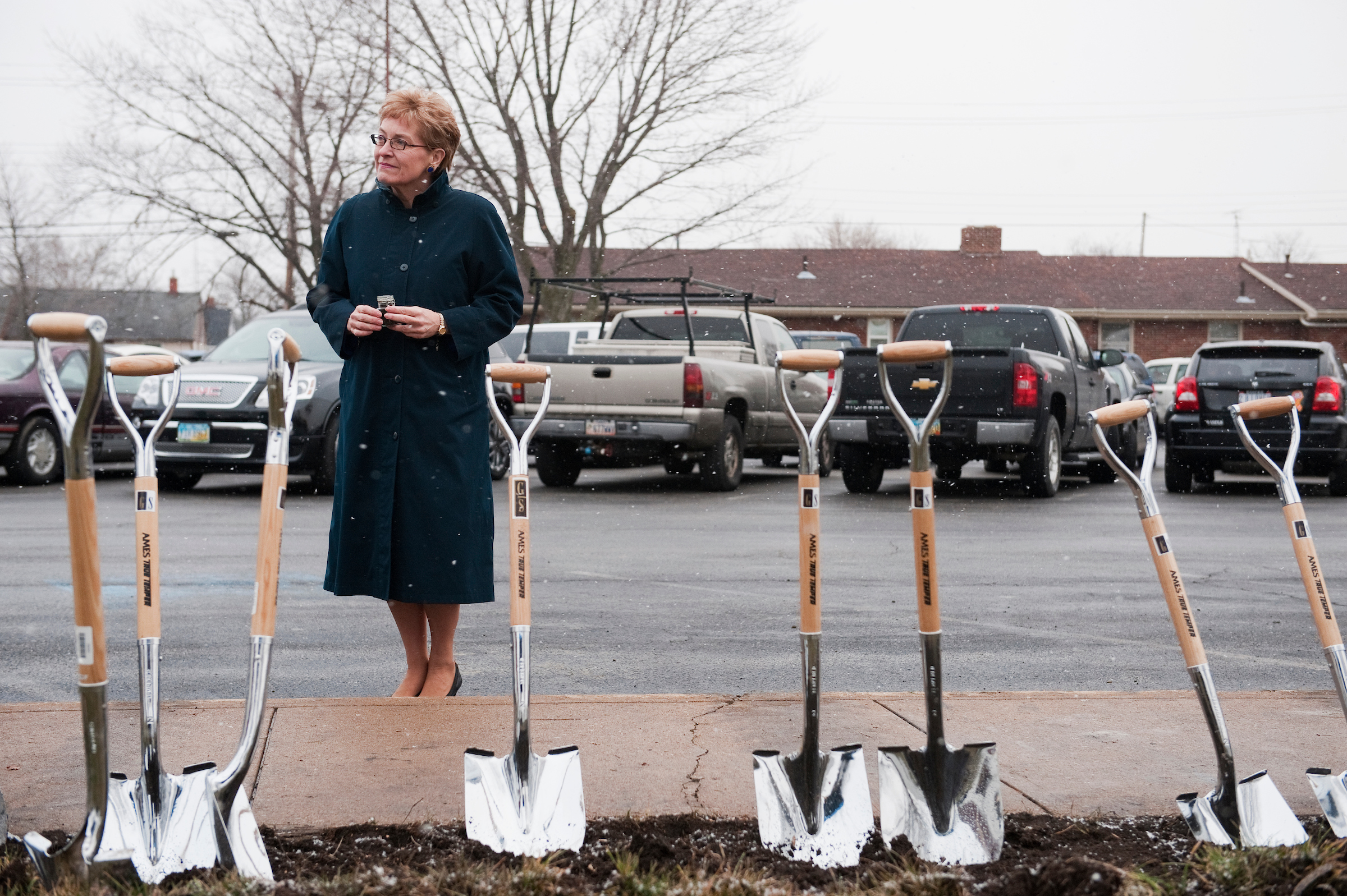 UNITED STATES - FEBRUARY 10: Rep. Marcy Kaptur, D-Ohio, participates a ground breaking ceremony for a new wing of the Ebenezer Baptist Church in Sandusky, Ohio. Kaptur and Rep. Dennis Kucinich, D-Ohio, are running for the OH-09 seat after the state lost two seats due to reapportionment. (Photo By Tom Williams/CQ Roll Call)