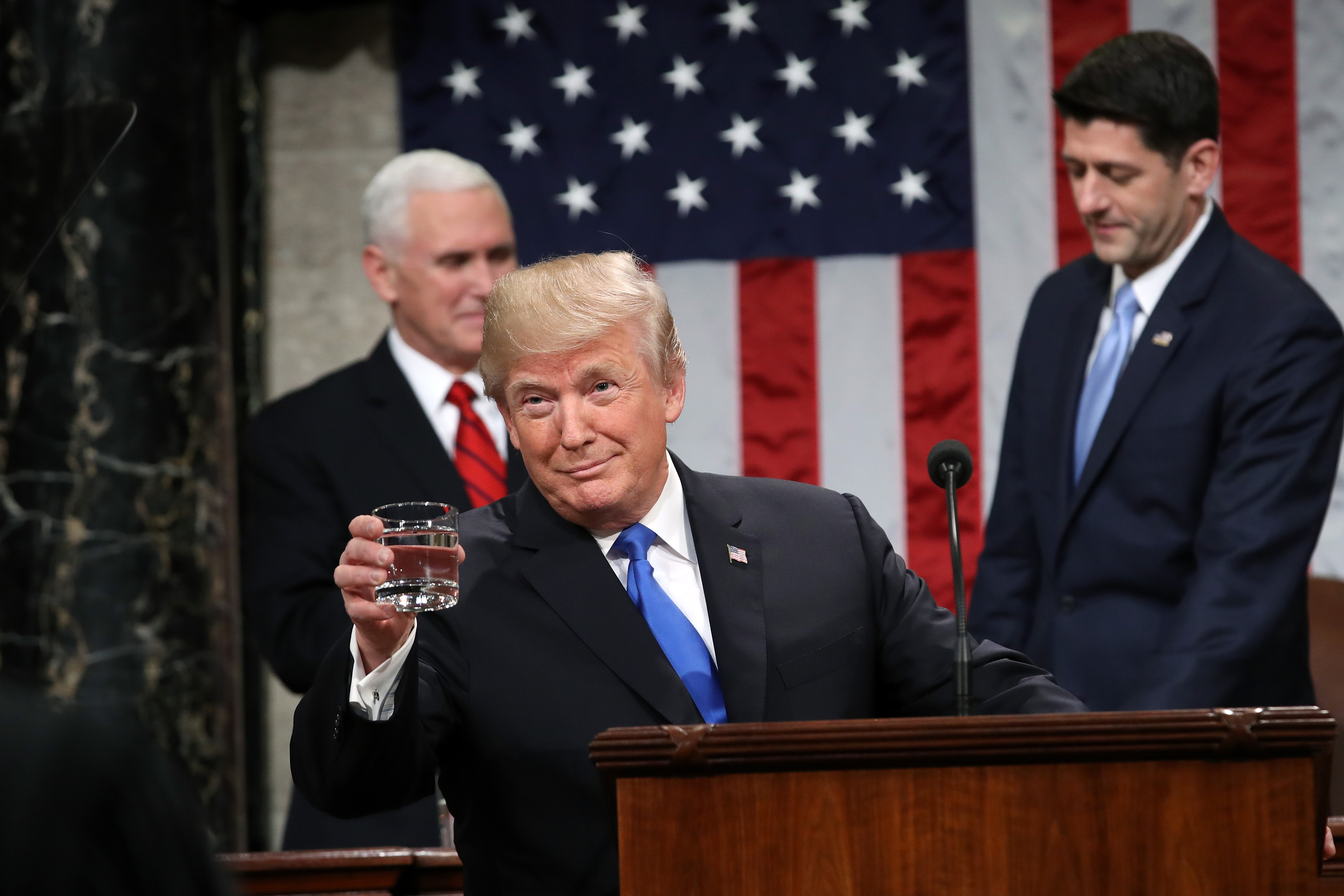 President Donald Trump delivers his first State of the Union address last year. He might hold a rally at an alternate site this year due to the partial government shutdown. (Win McNamee/Getty Images file photo)