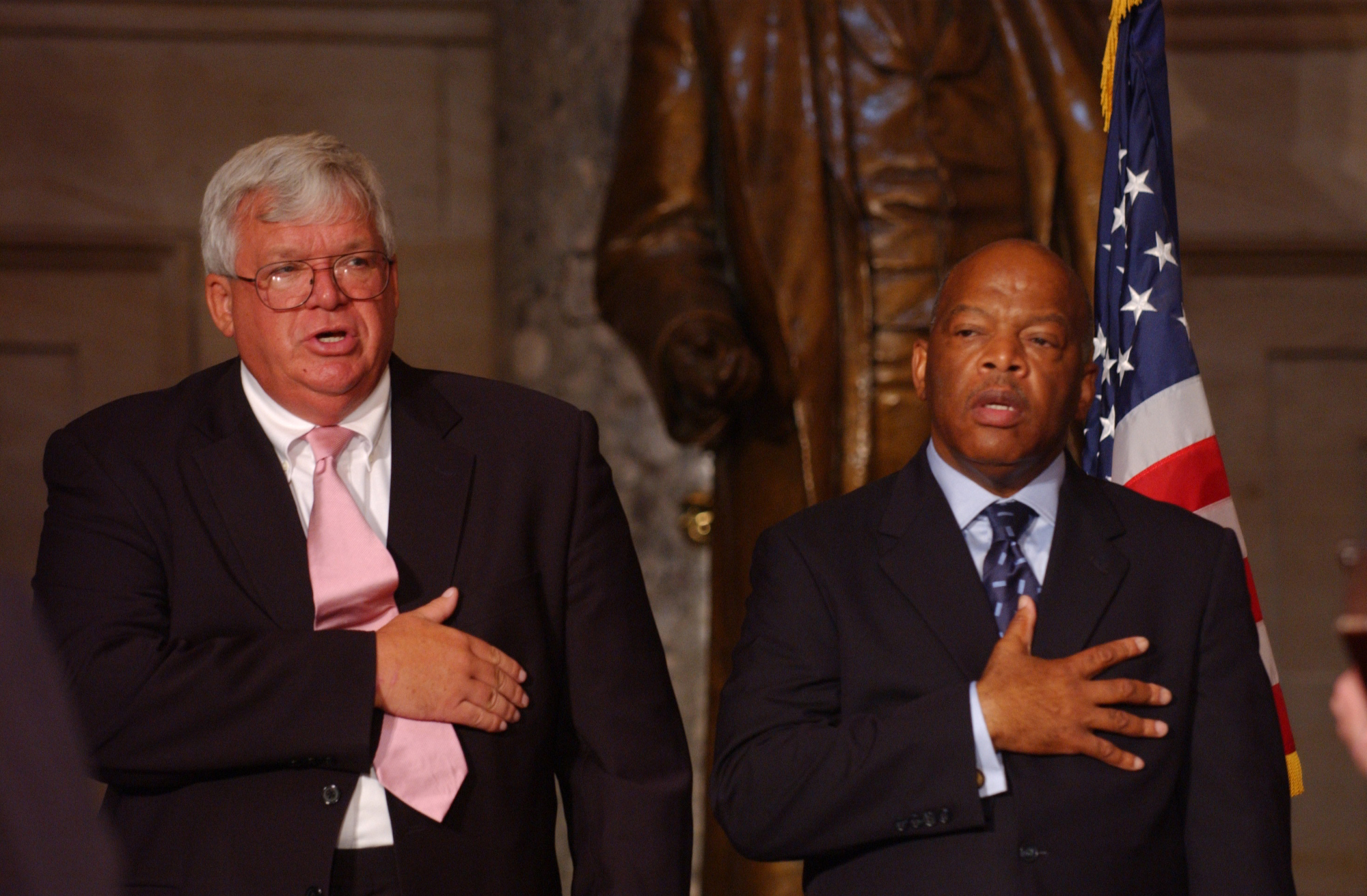 Speaker of the House J. Dennis Hastert, R-Ill, and John Lewis, D-GA, during the 40th anniversary of the March on Washington with a congressional celebration on Capitol Hill. (CQ RollCall File Photo)