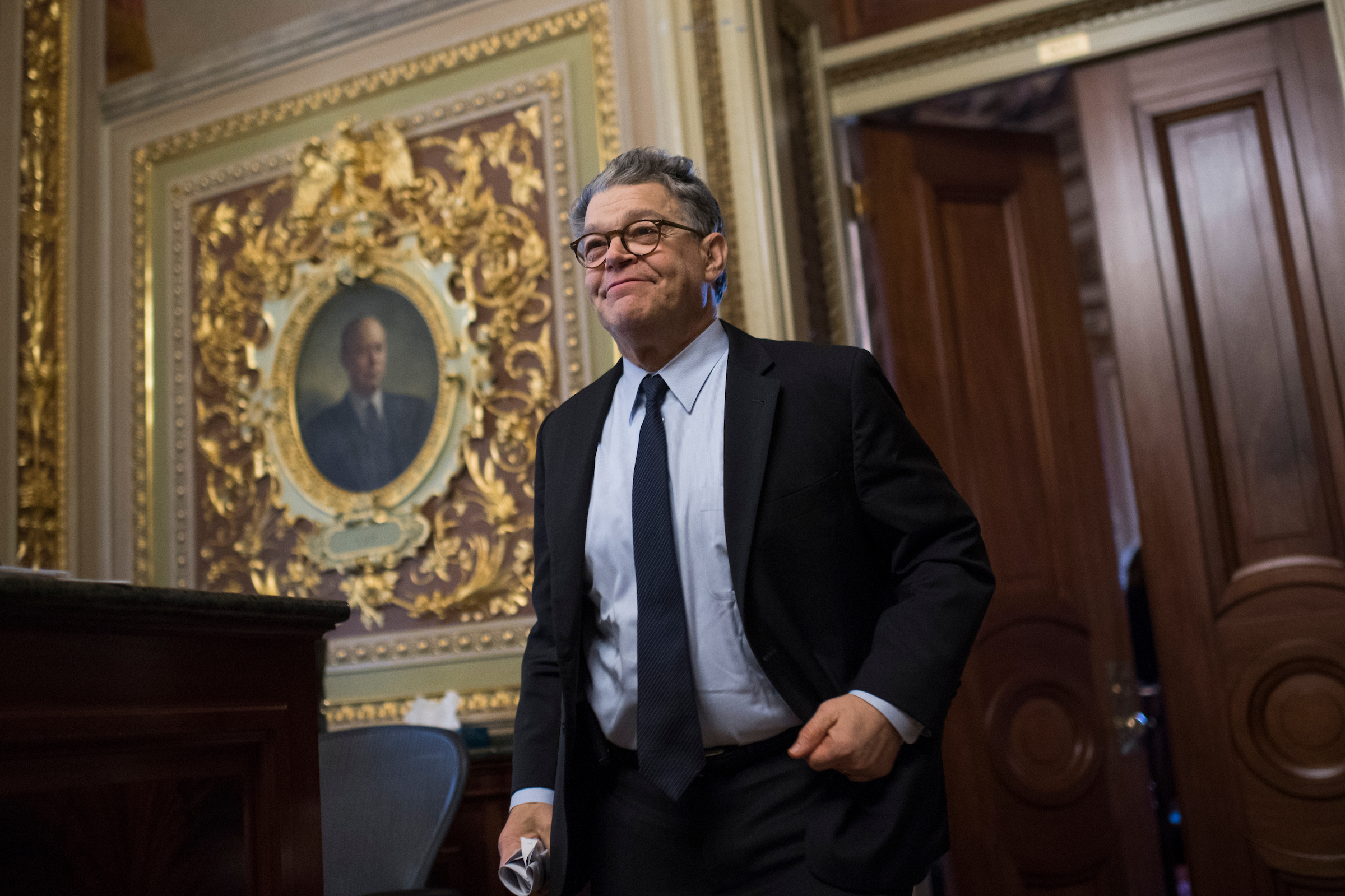Former Sen. Al Franken, D-Minn., leaves the Democratic Senate Policy luncheon in the Capitol on December 12, 2017. (Photo By Tom Williams/CQ Roll Call)