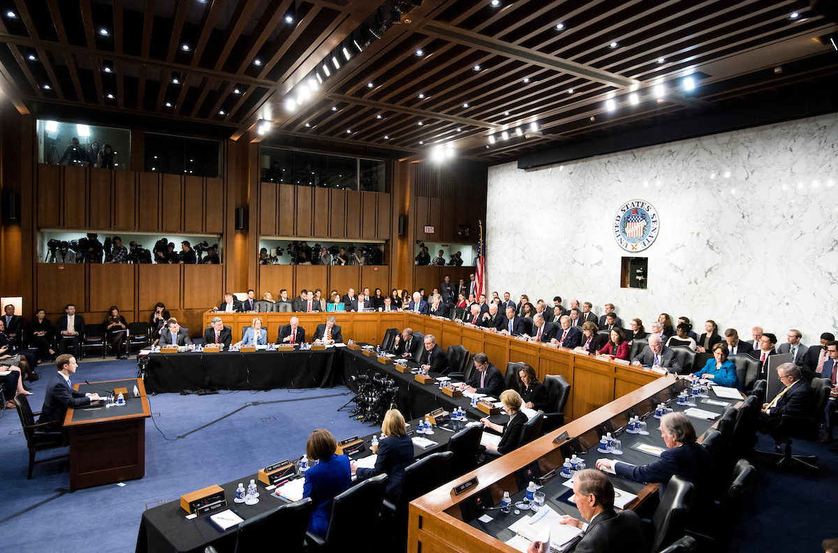 Facebook CEO Mark Zuckerberg testified during the Senate Commerce, Science and Transportation Committee and Senate Judiciary Committee joint hearing Tuesday. (Bill Clark/CQ Roll Call)