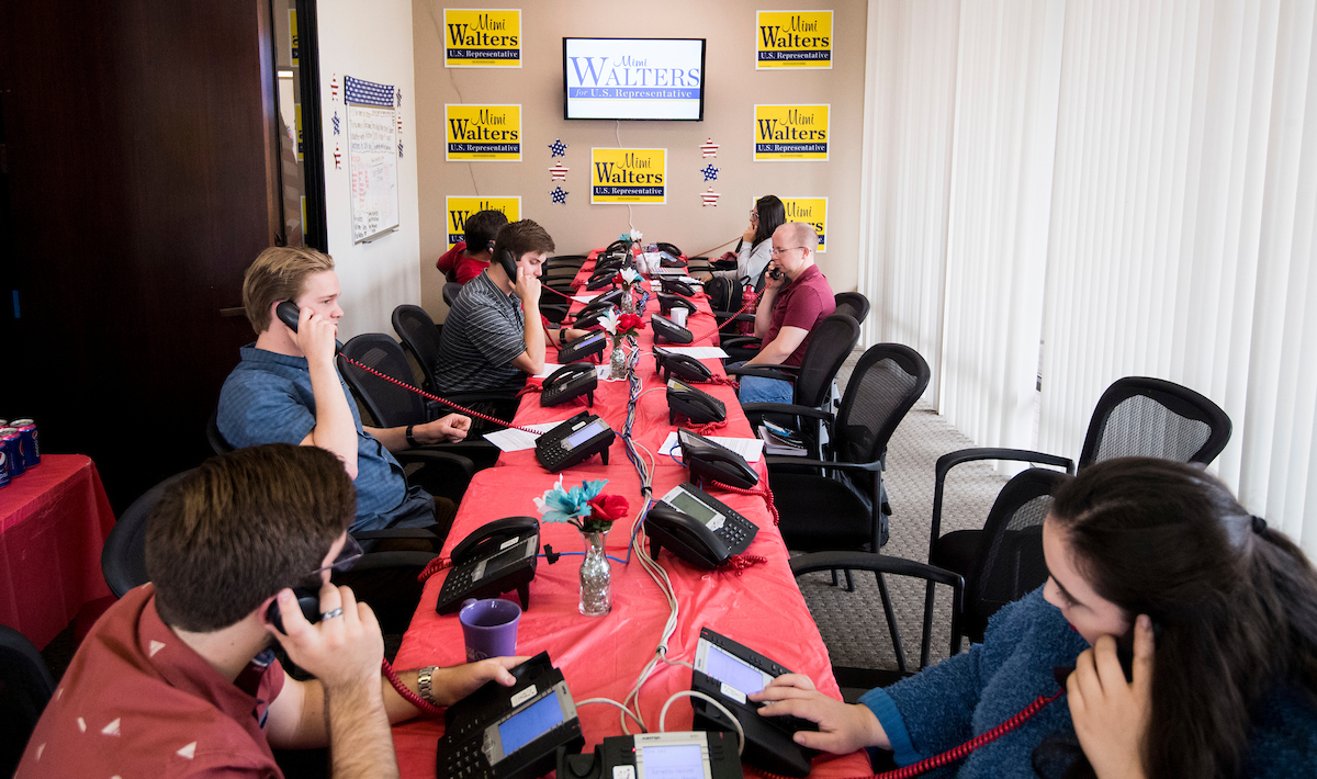 Volunteers work the phones in the new National Republican Congressional Committee field office in Irvine. (Bill Clark/CQ Roll Call)